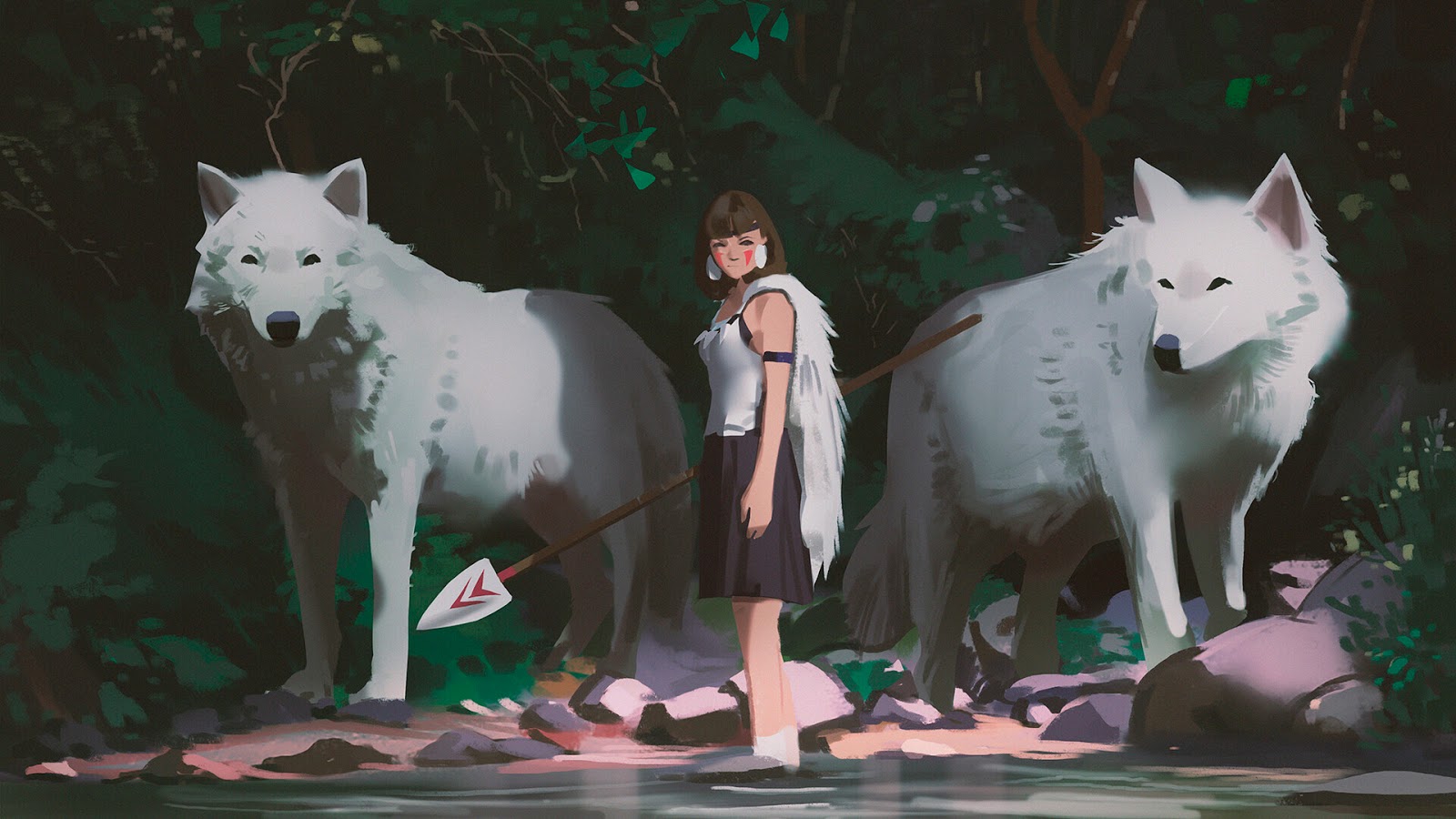 anime wallpaper,canis lupus tundrarum,hund,wolf,weißer hirte,wolfshund