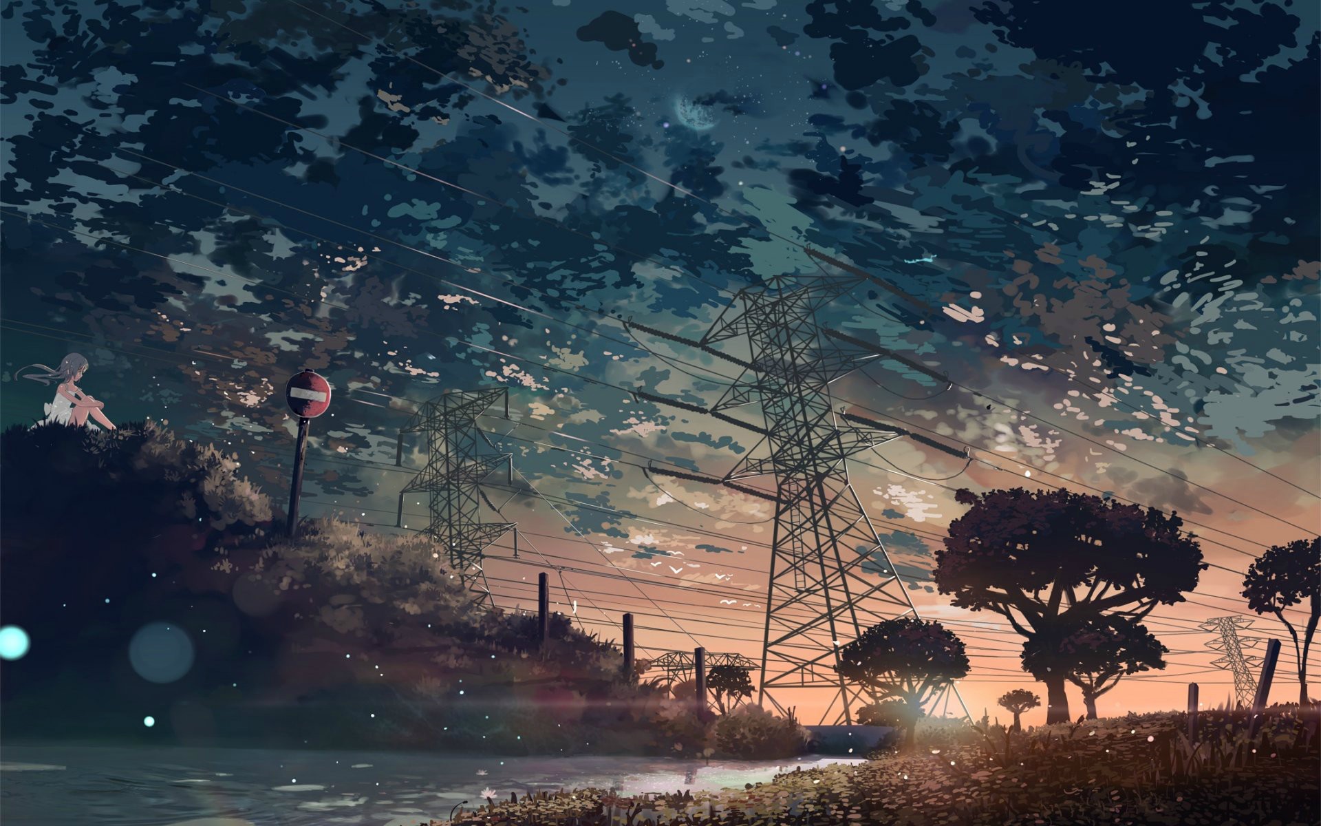 anime wallpaper,sky,nature,atmosphere,tree,painting