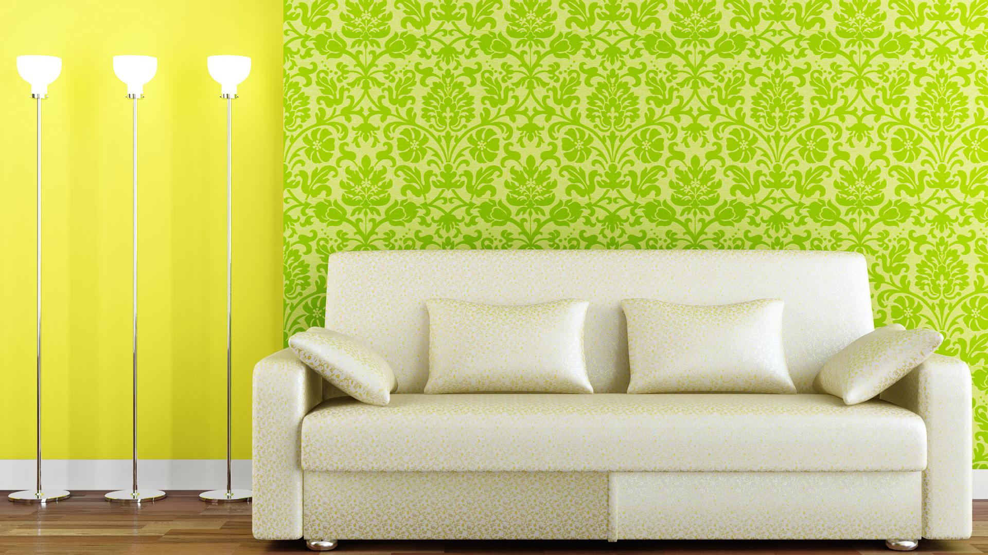 wallpaper design,green,wall,yellow,wallpaper,couch