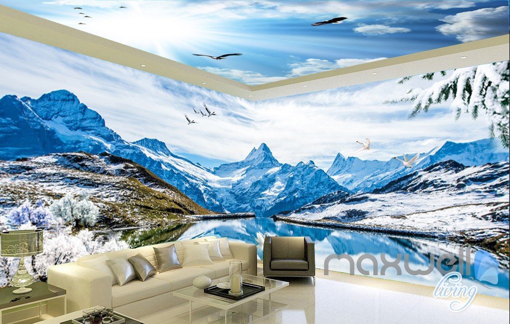 3d wallpaper for wall,natural landscape,mountain,mountainous landforms,sky,mural