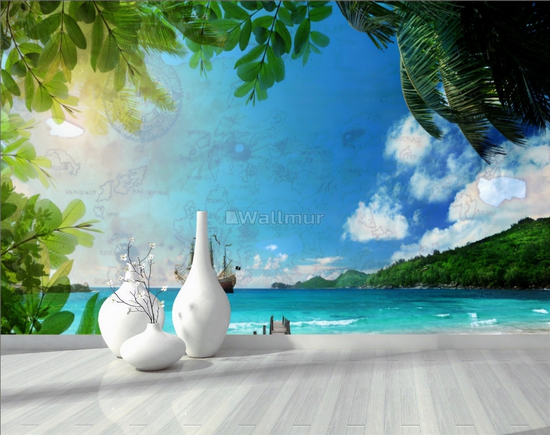 3d wallpaper for wall,natural landscape,wallpaper,sky,tropics,tree