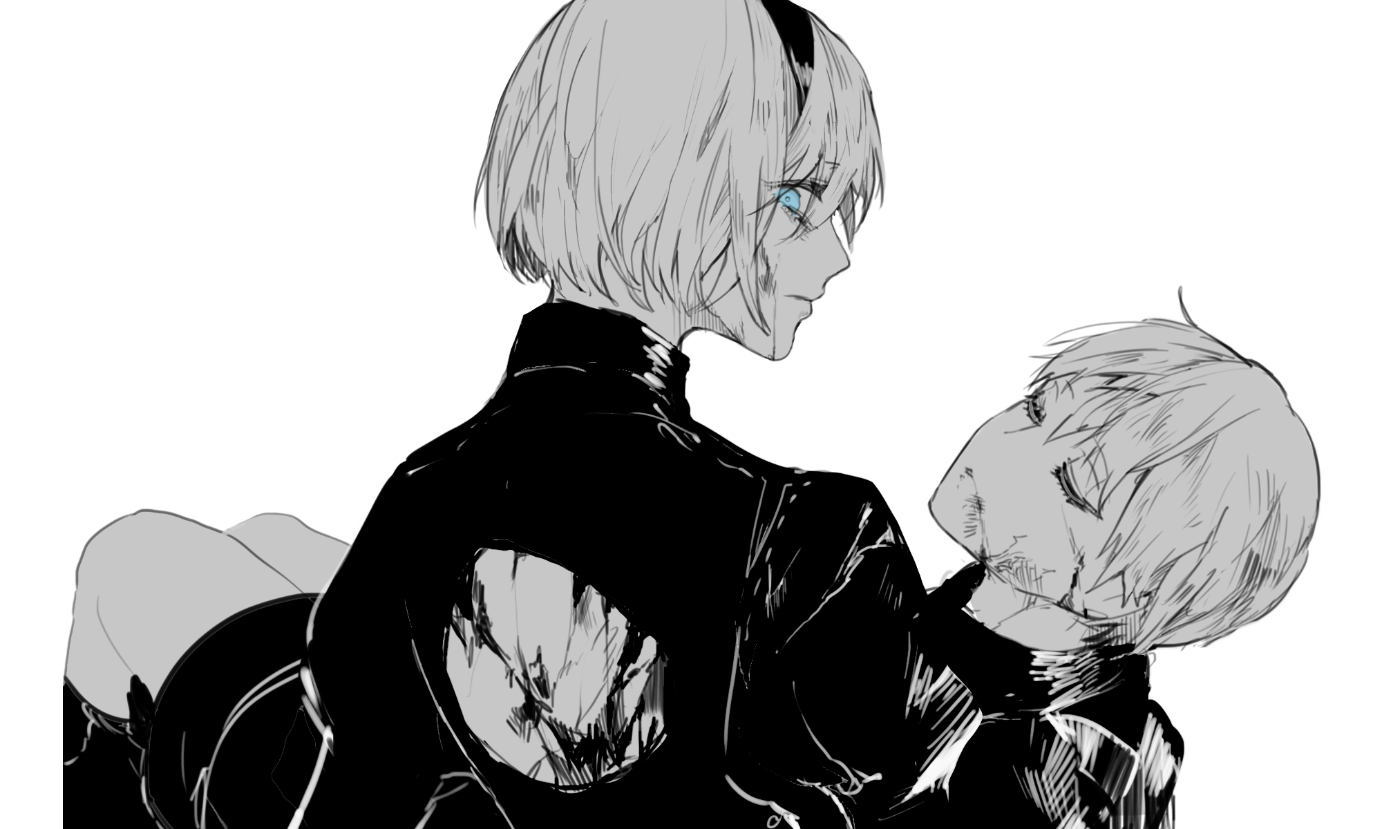 fond d'écran nier automata,dessin animé,dessin,esquisser,illustration,anime