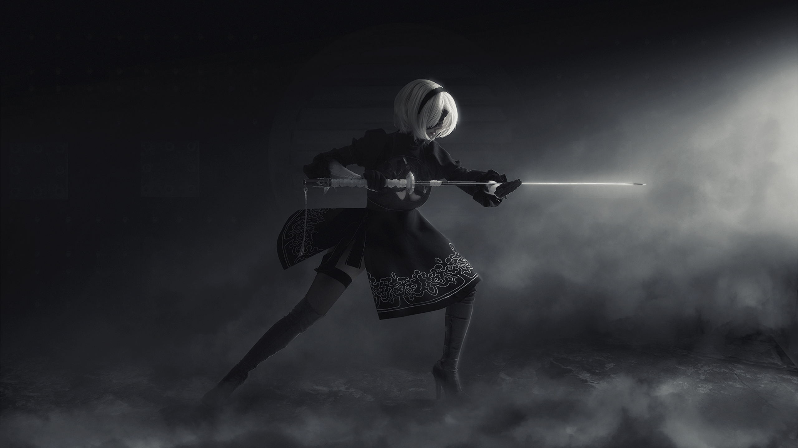 fond d'écran nier automata,noir,atmosphère,la photographie,ténèbres,noir et blanc