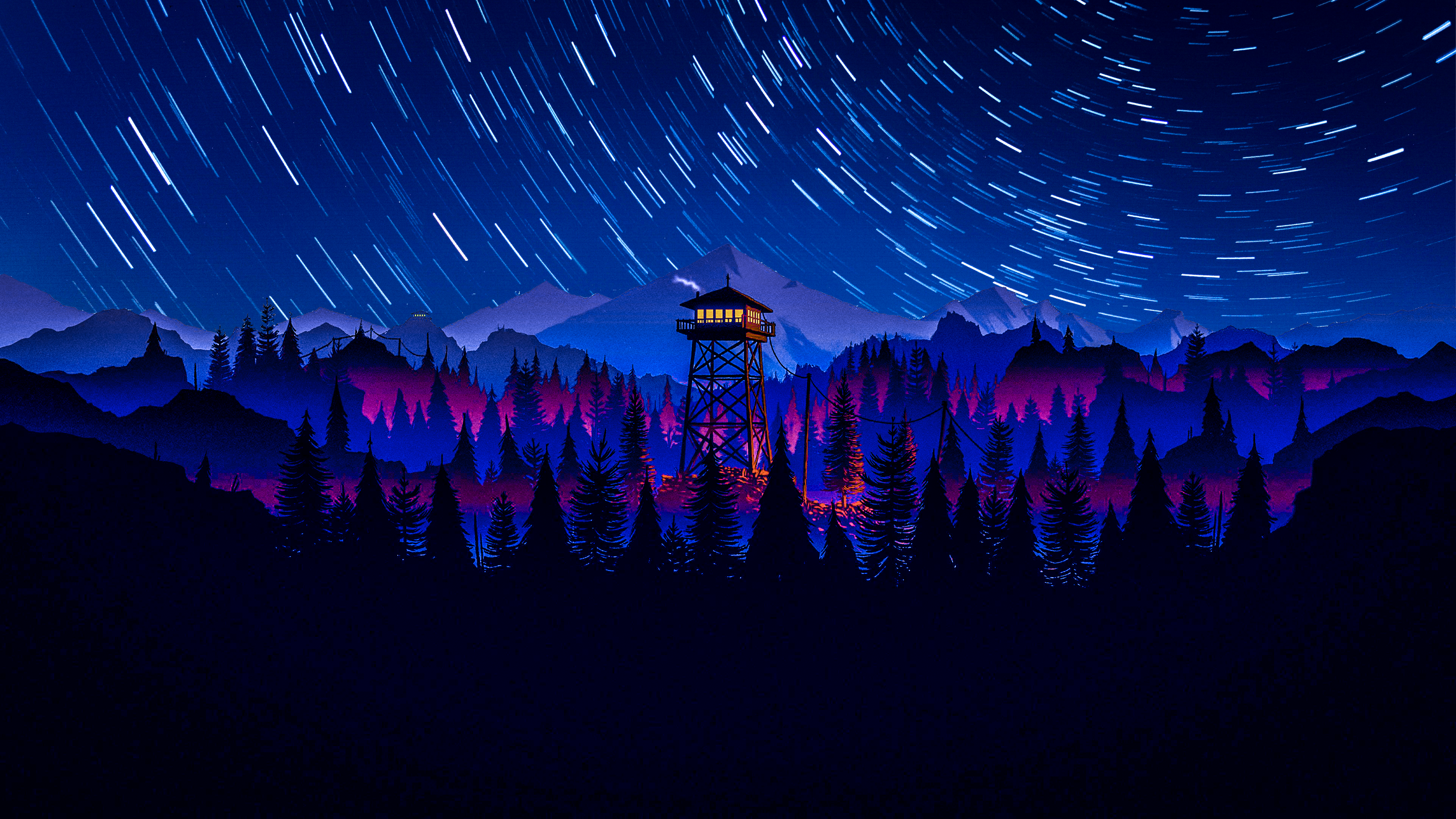 firewatch wallpaper,sky,purple,light,night,tree