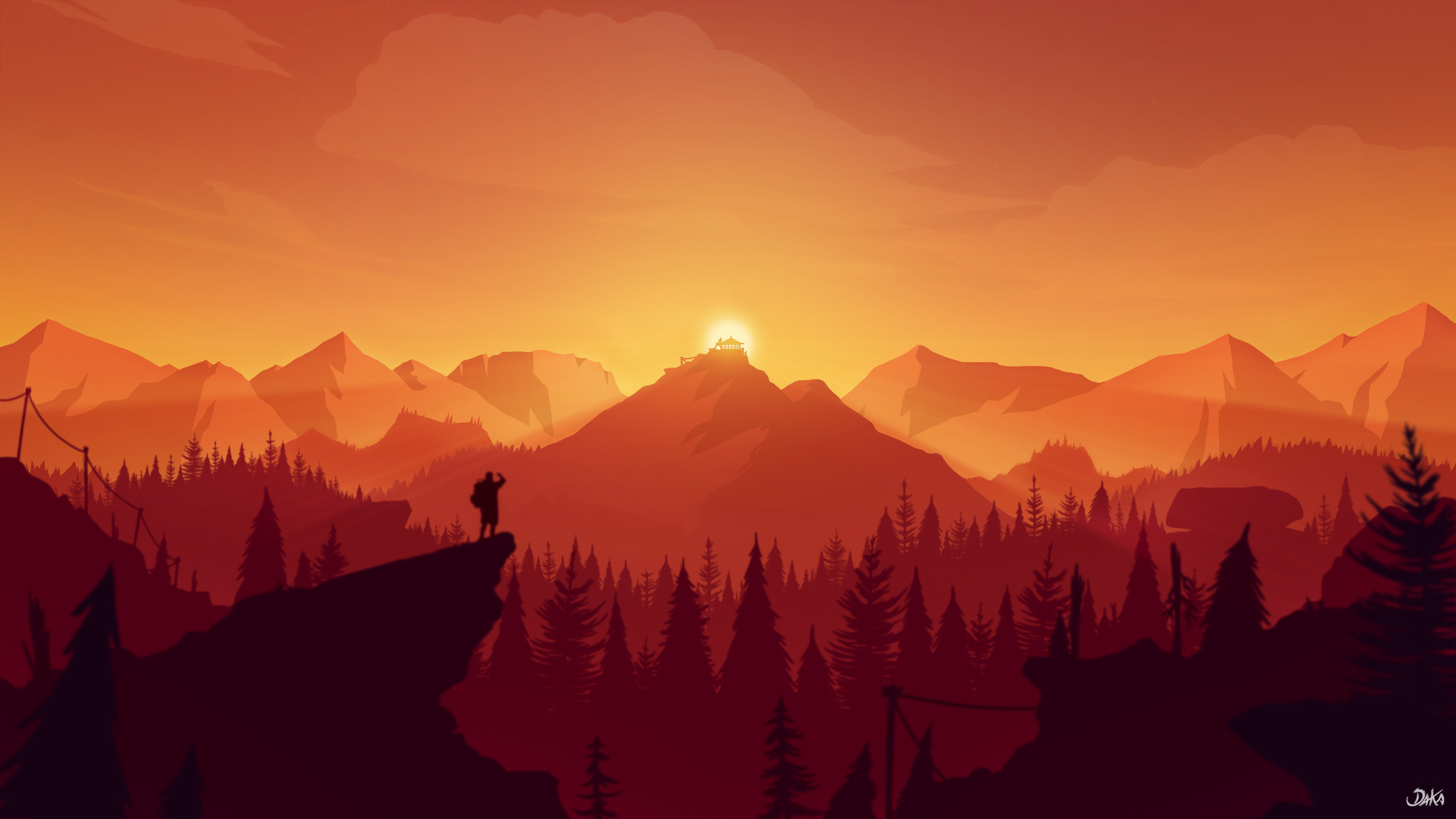 fondo de pantalla de firewatch,cielo,montaña,naturaleza,cordillera,rojo
