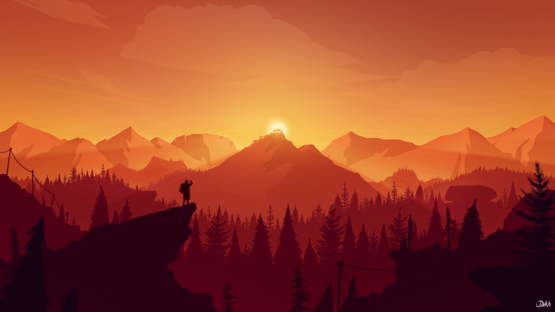 firewatch wallpaper,mountainous landforms,sky,mountain,nature,mountain range