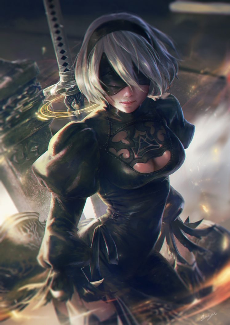 fond d'écran nier automata,oeuvre de cg,illustration,personnage fictif,anime,jeux