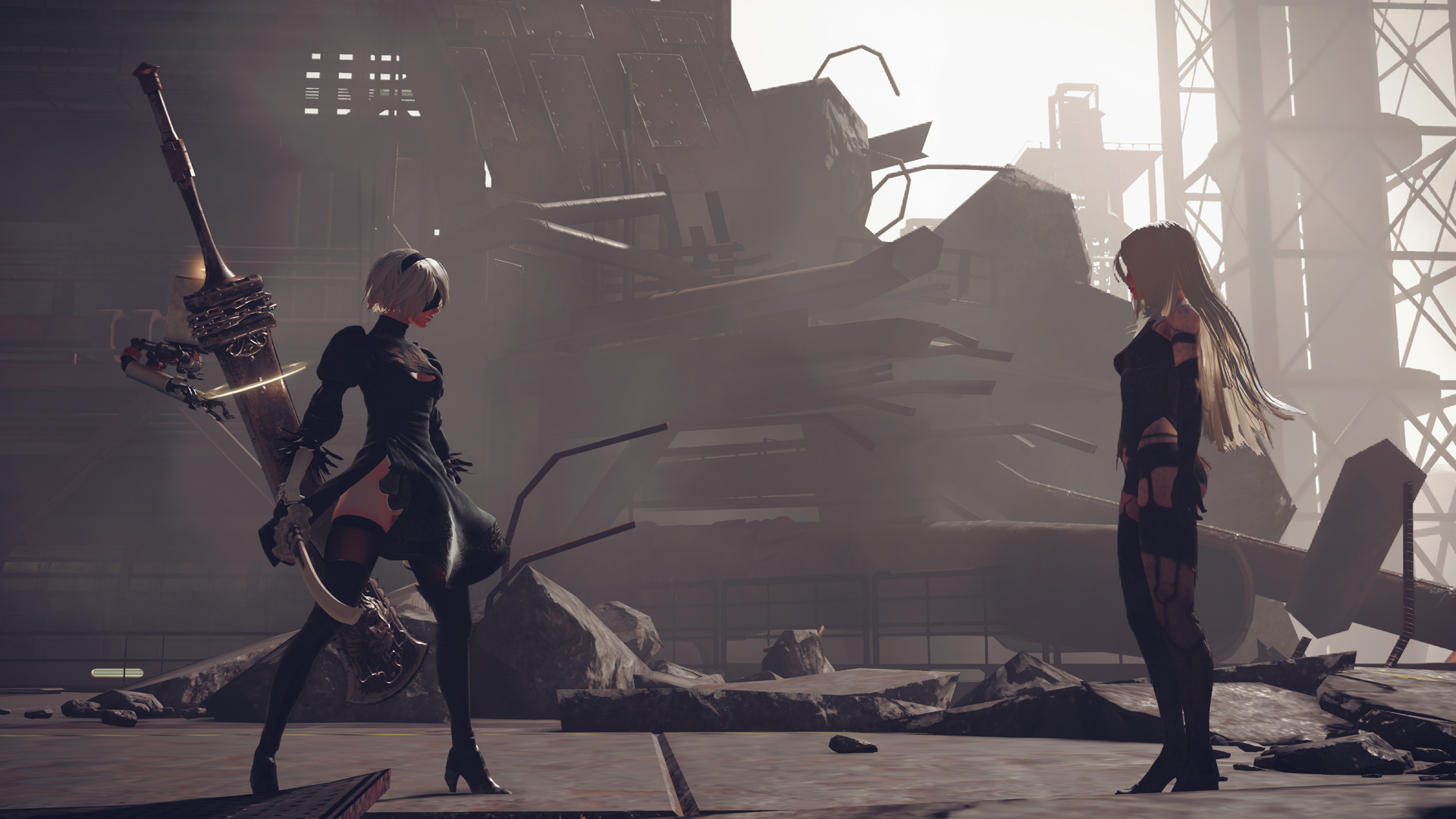 nier automata wallpaper,action adventure game,fictional character,screenshot,digital compositing,illustration