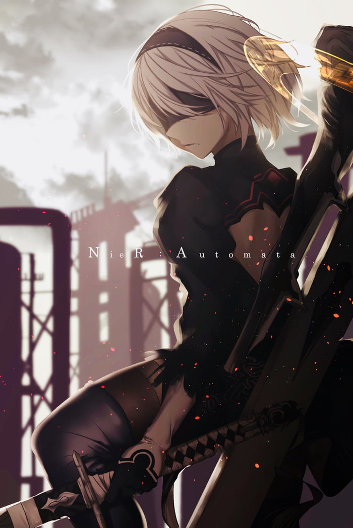 fond d'écran nier automata,dessin animé,anime,oeuvre de cg,personnage fictif,cheveux noirs