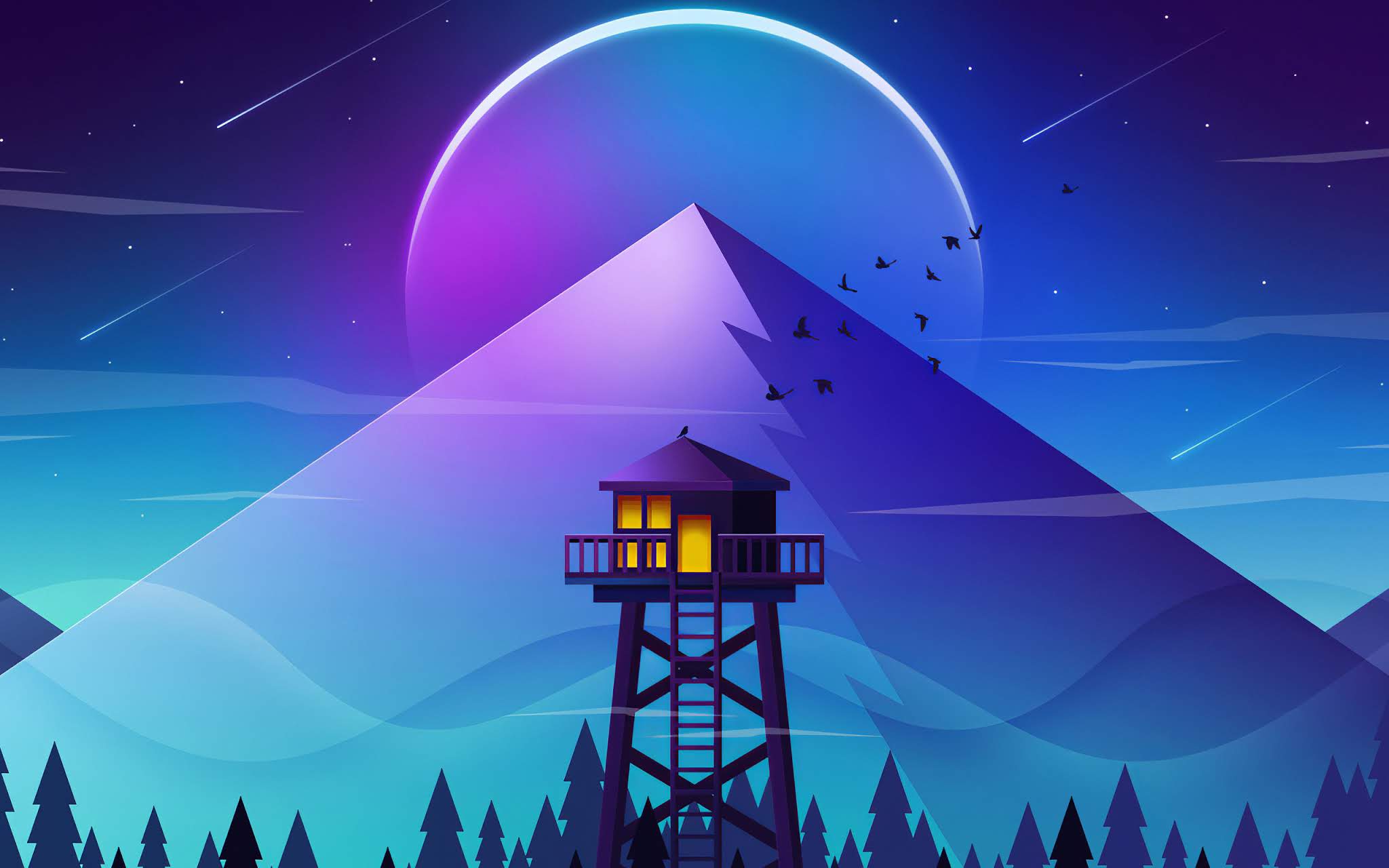 firewatch wallpaper,himmel,licht,illustration,die architektur,grafikdesign