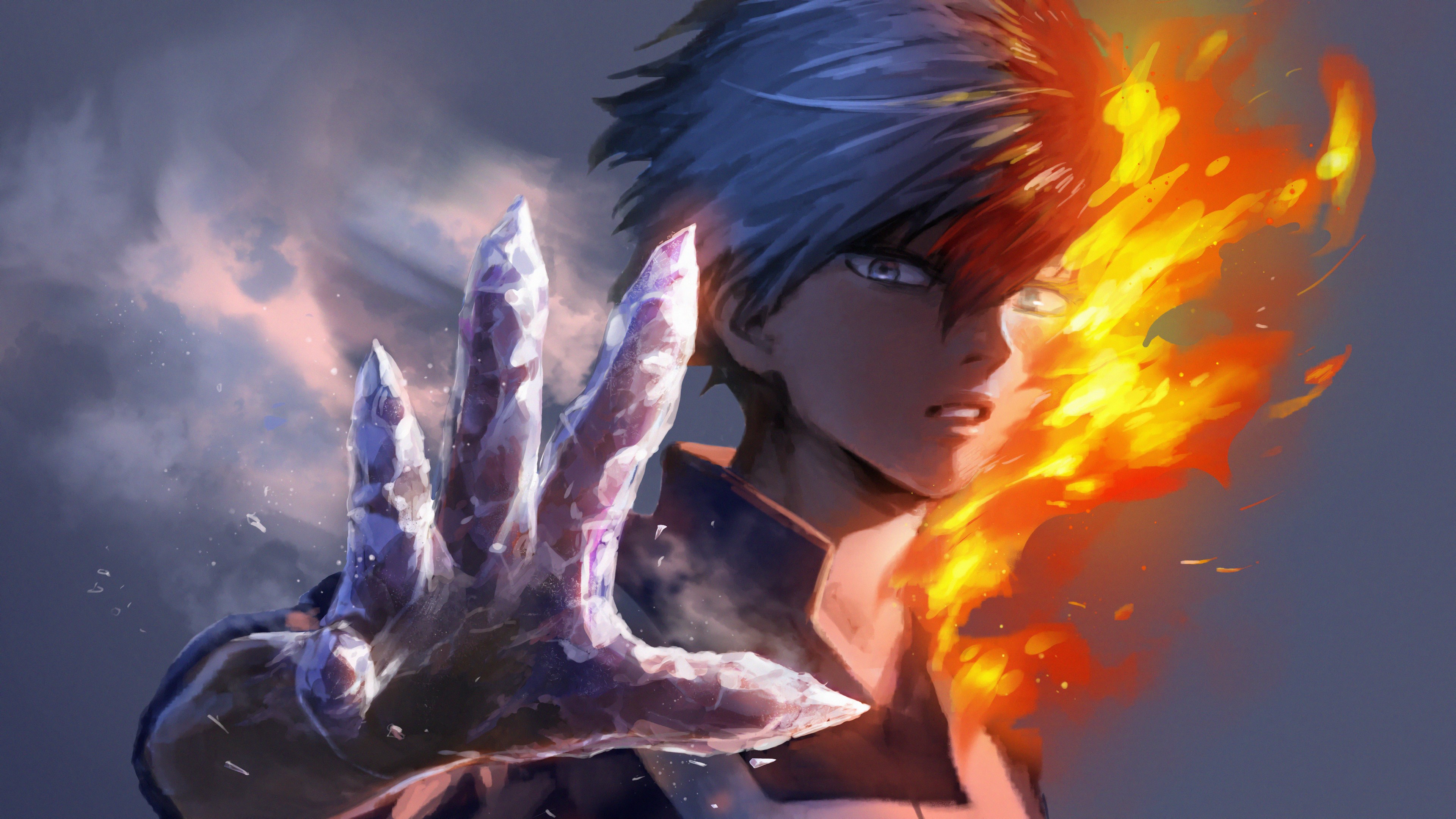 boku no hero academia wallpaper,cg artwork,anime,fictional character,flame,geological phenomenon