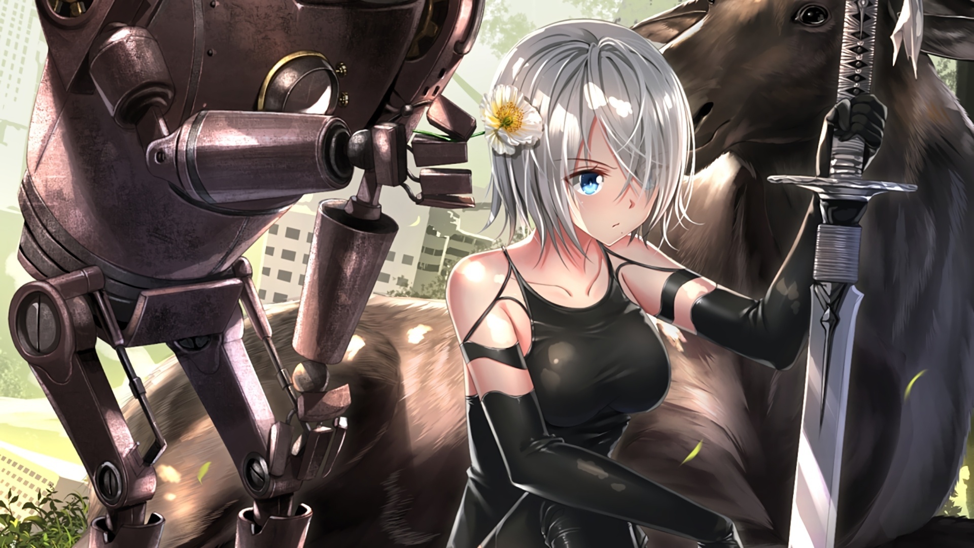 carta da parati nier automata,anime,cartone animato,cg artwork,giochi,immagine dello schermo