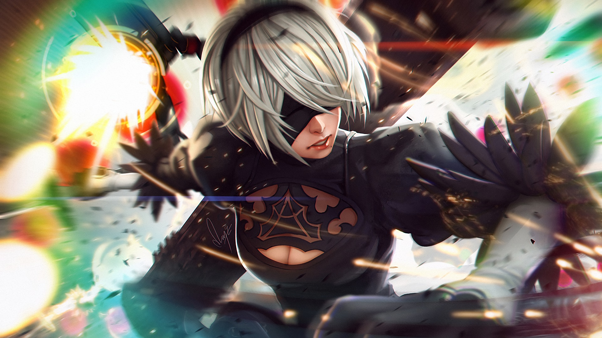 carta da parati nier automata,cg artwork,anime,freddo,capelli neri,disegno grafico