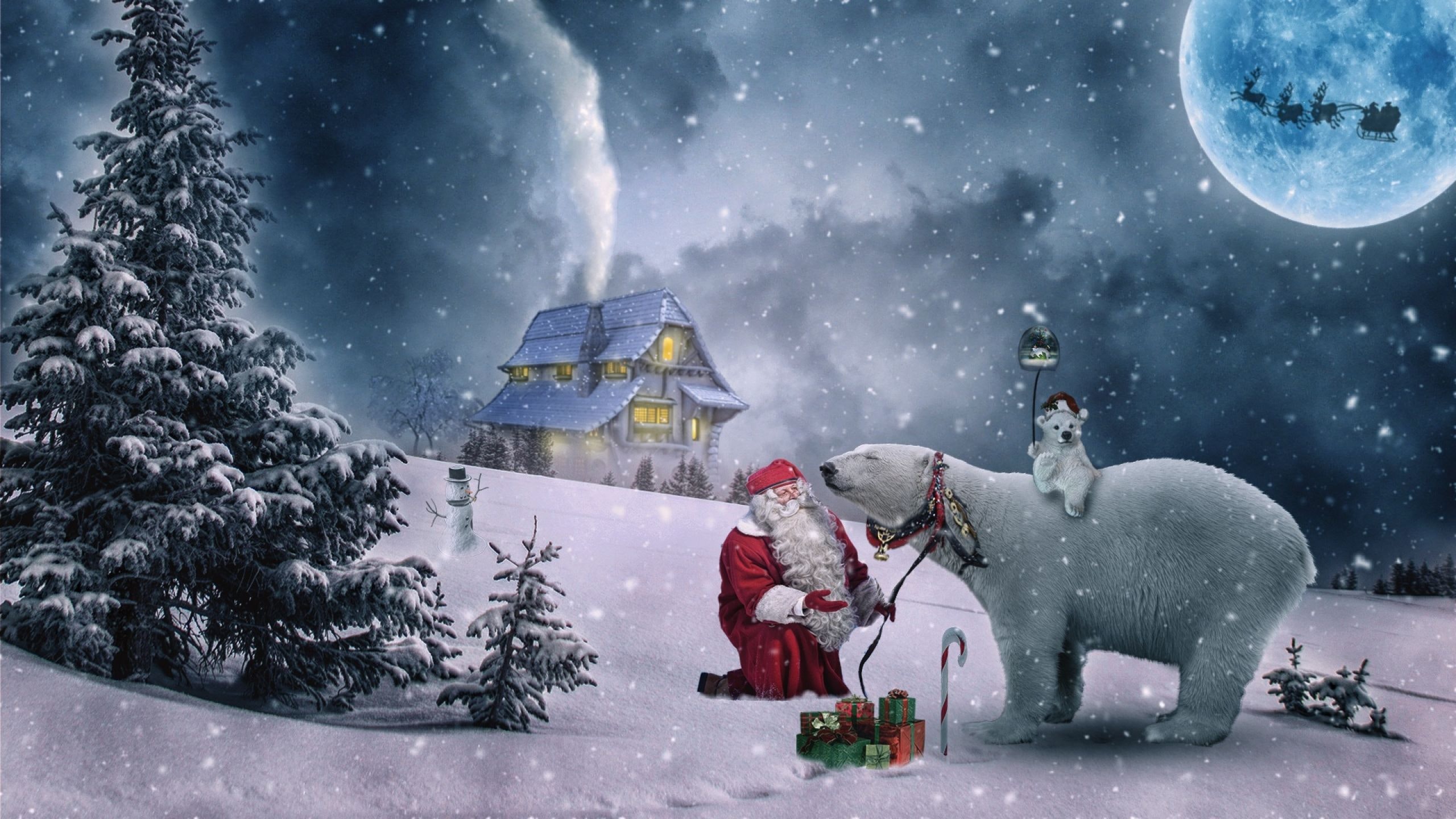 wallpaper pics,winter,christmas eve,snow,polar bear,christmas