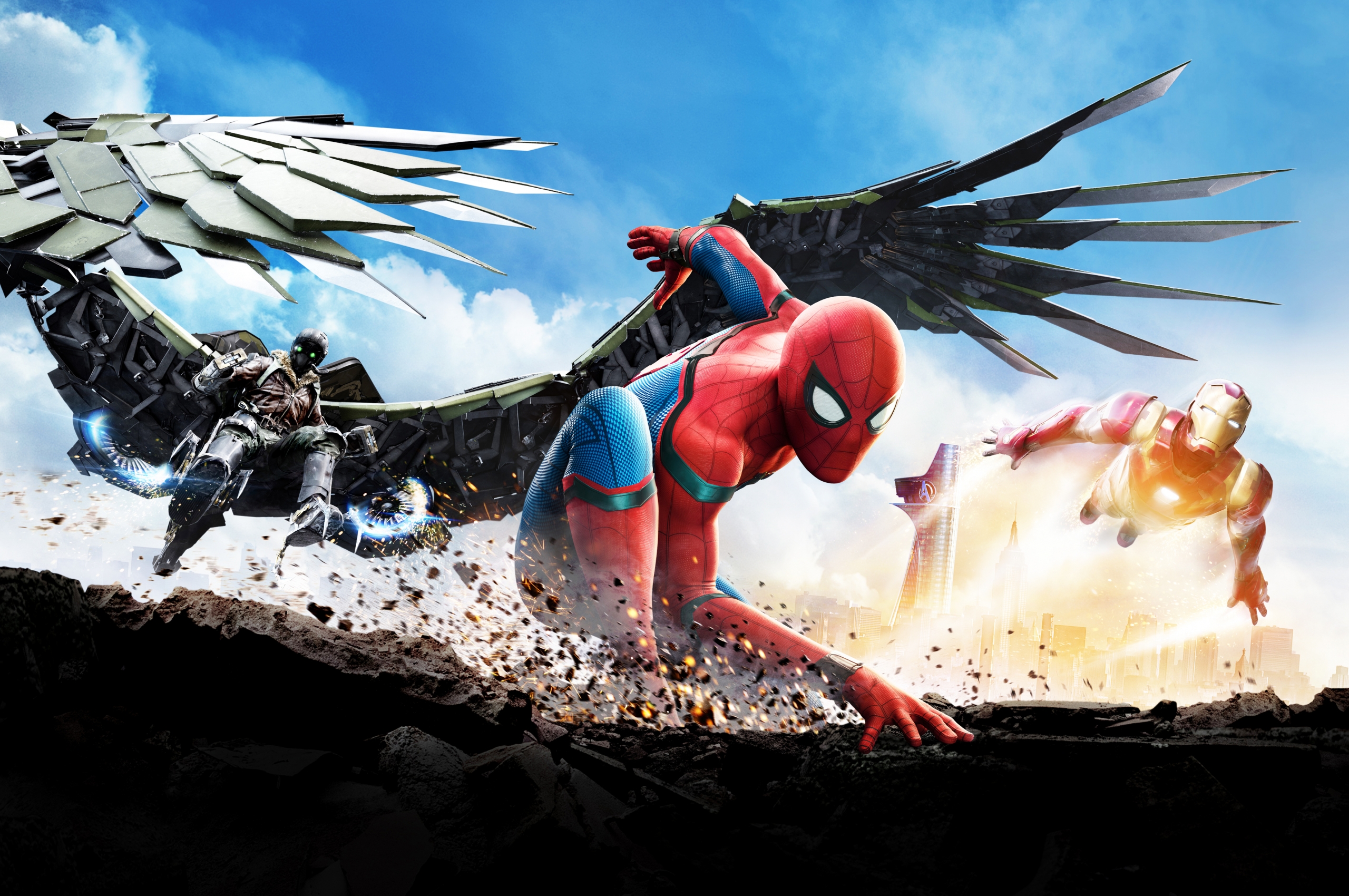 spiderman homecoming wallpaper,fictional character,cg artwork,superhero,fiction,wing
