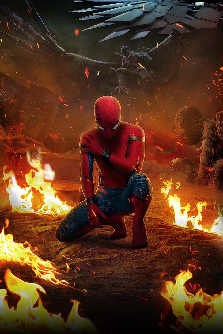 spiderman homecoming wallpaper,superhero,fictional character,geological phenomenon,action adventure game,cg artwork