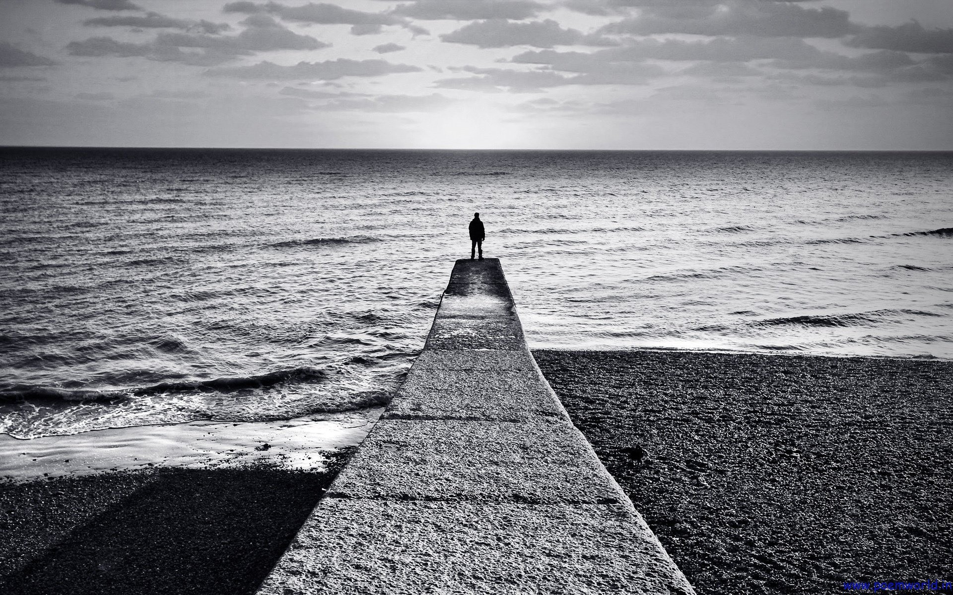 sad wallpaper,water,horizon,sea,sky,black and white