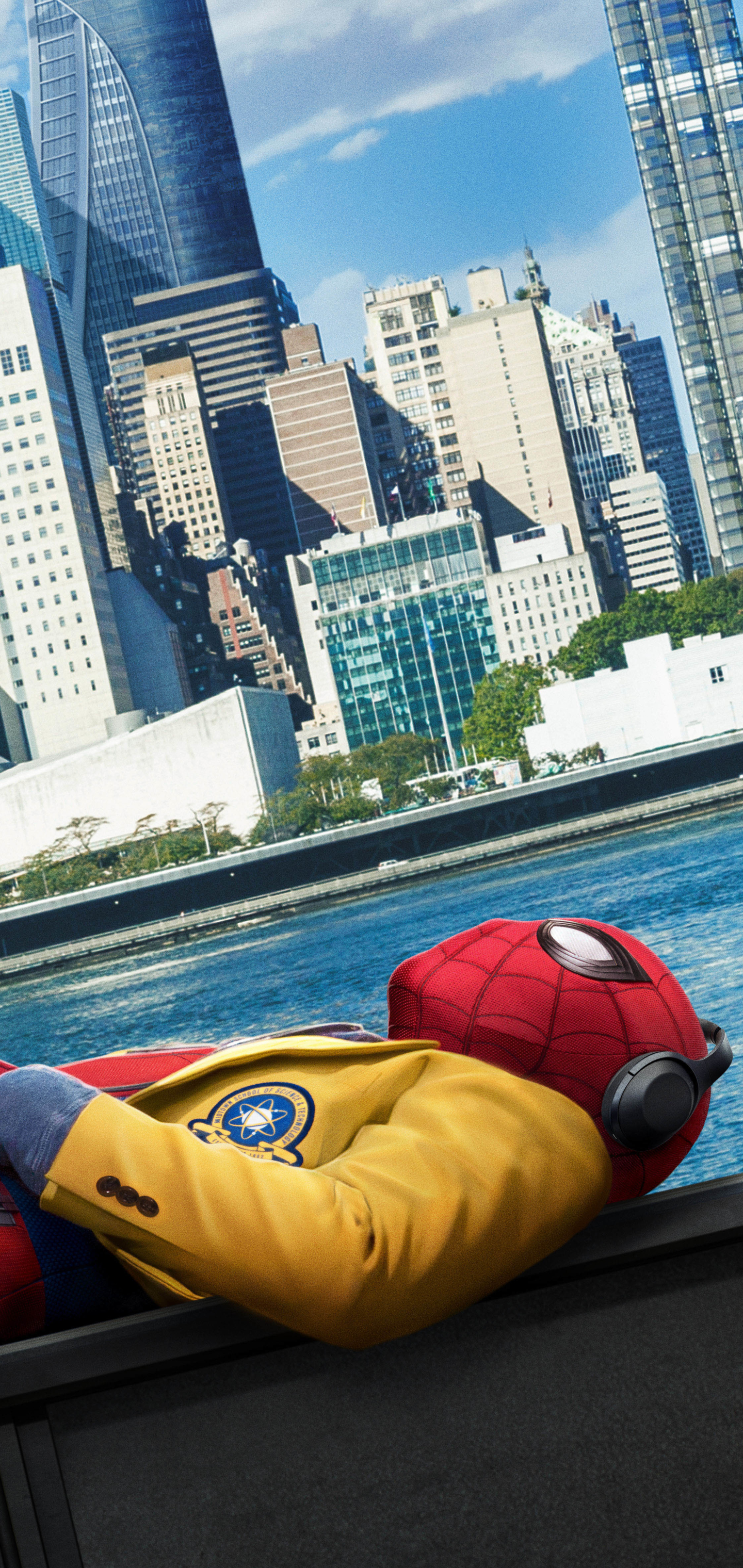 spiderman homecoming wallpaper,yellow,inflatable,leisure,vehicle,city