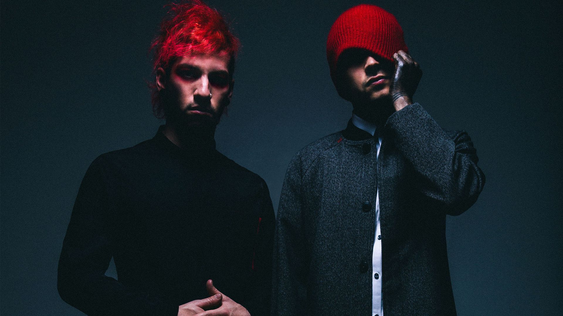 twenty one pilots wallpaper,red,music,performance,facial hair,music artist