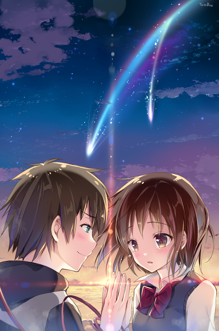 fond d'écran kimi no na wa,dessin animé,ciel,anime,oeuvre de cg,espace