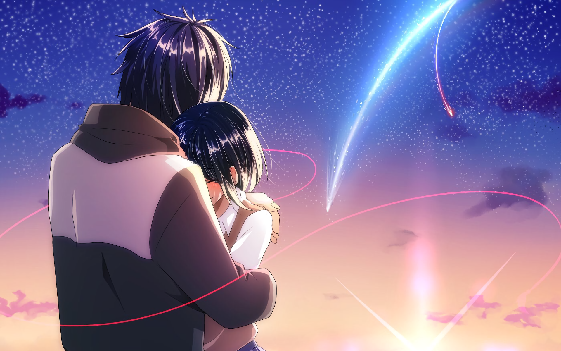 fond d'écran kimi no na wa,ciel,anime,espace,oeuvre de cg,interaction