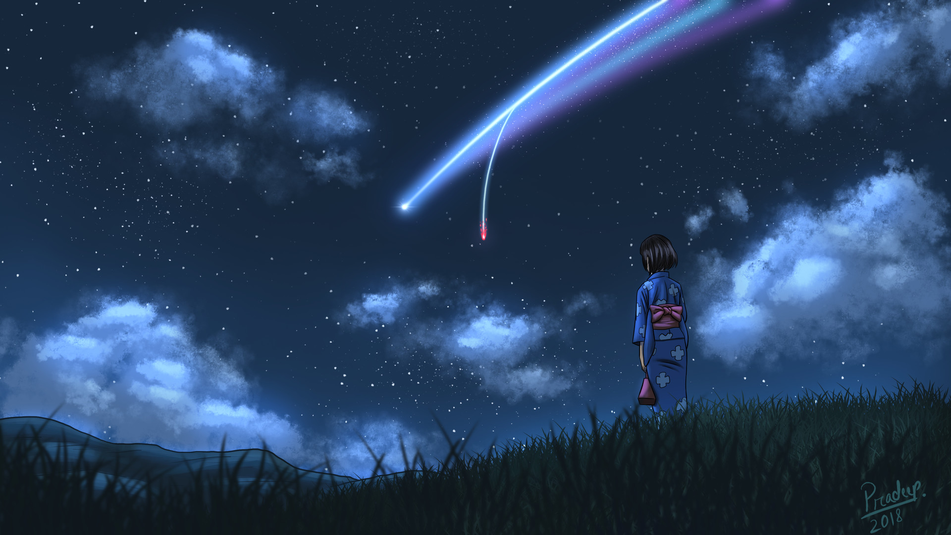 fond d'écran kimi no na wa,ciel,atmosphère,espace,ténèbres,univers