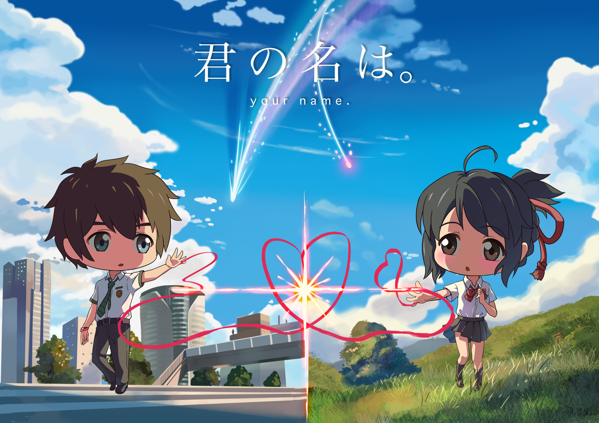 kimi no na wa wallpaper,animated cartoon,cartoon,sky,animation,illustration