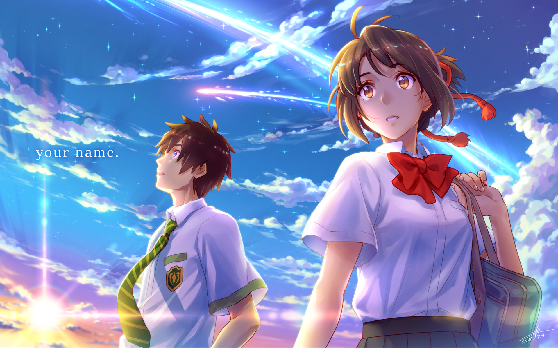 kimi no na wa wallpaper,sky,anime,cartoon,animated cartoon,cg artwork