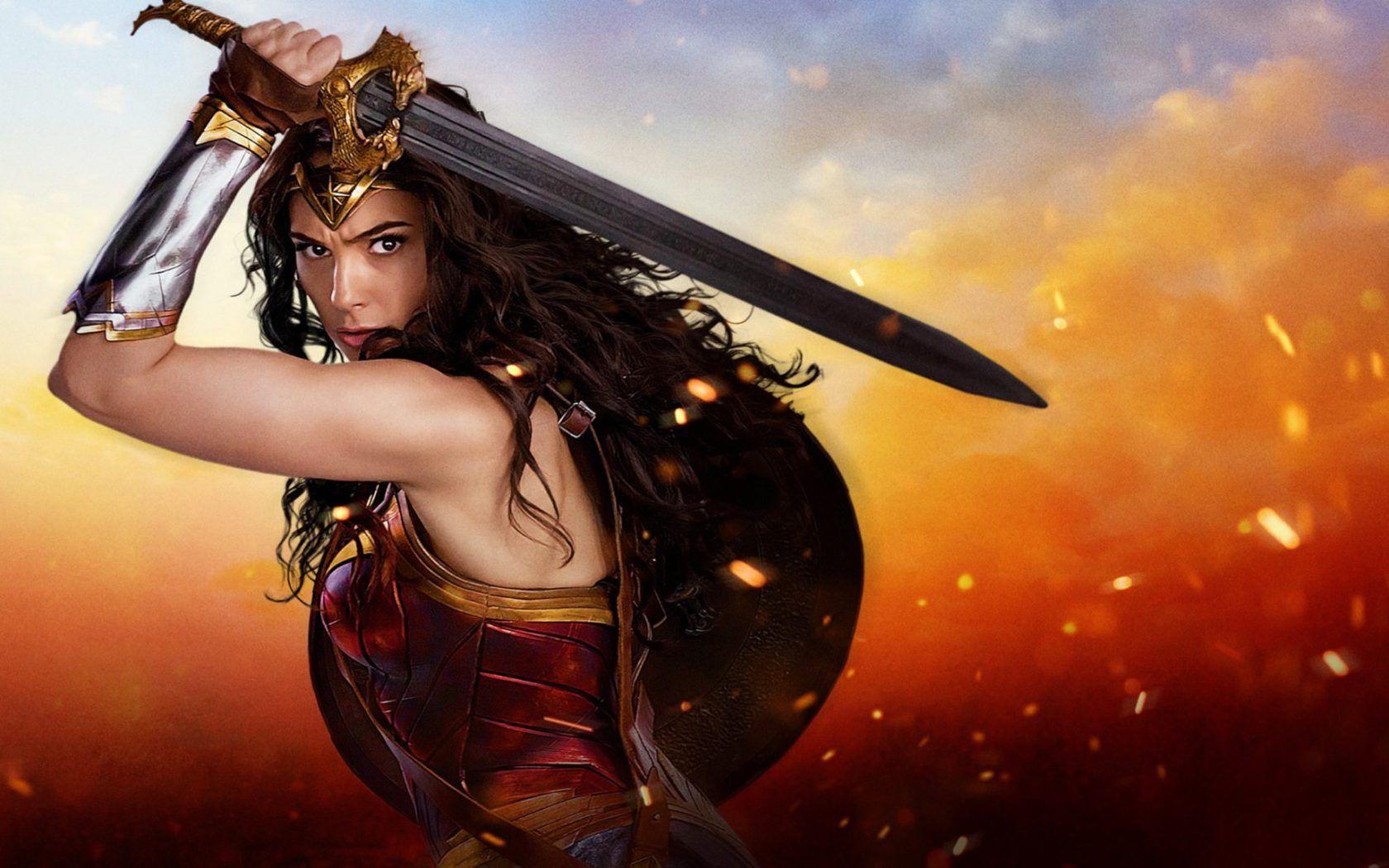 wonder woman wallpaper,cg artwork,sword,long hair,mythology,black hair