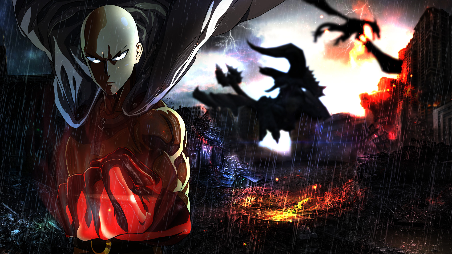 one punch man tapete,cg kunstwerk,erfundener charakter,dämon,illustration,dunkelheit