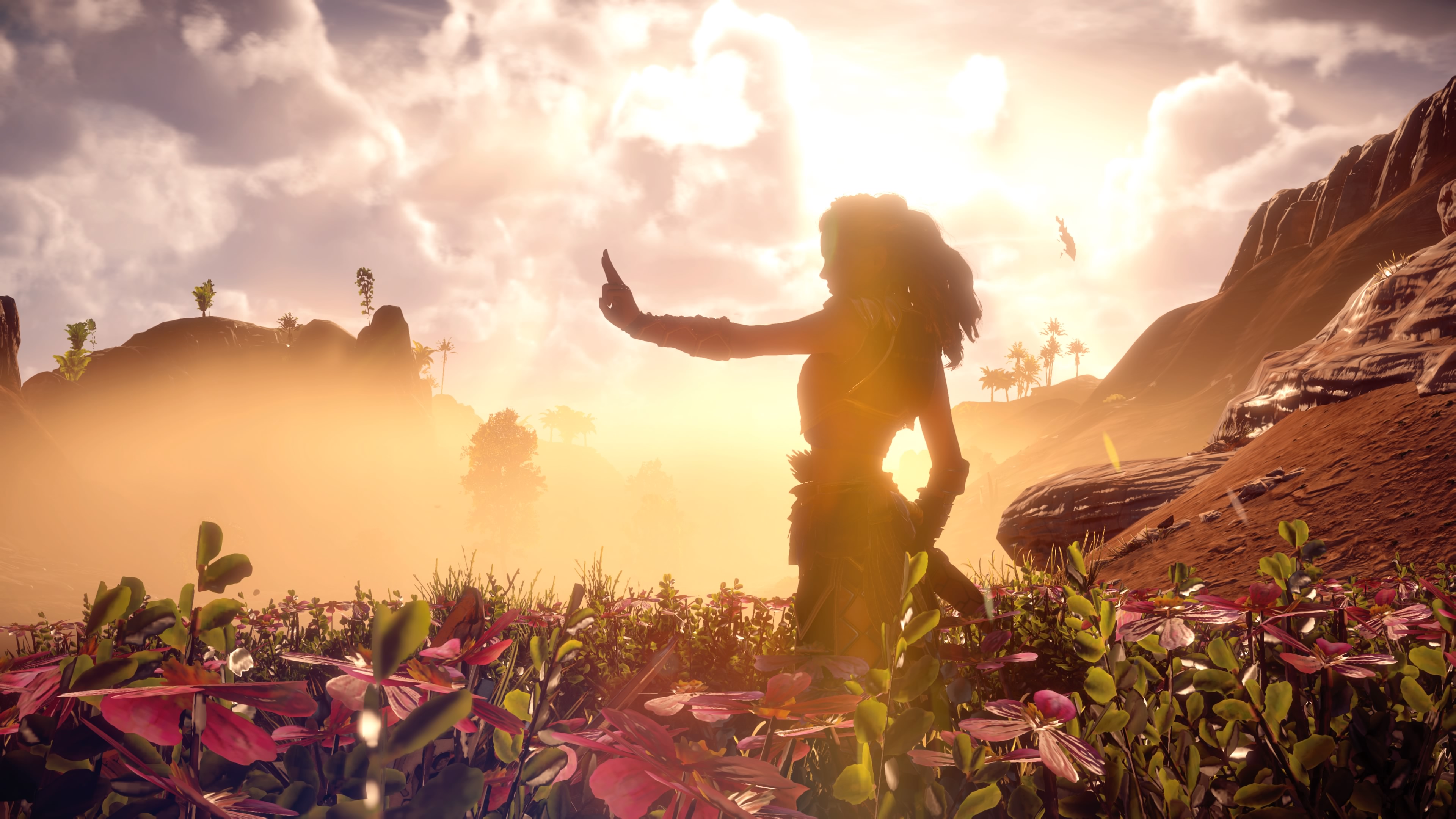 horizon zero dawn wallpaper,people in nature,sky,sunlight,morning,happy