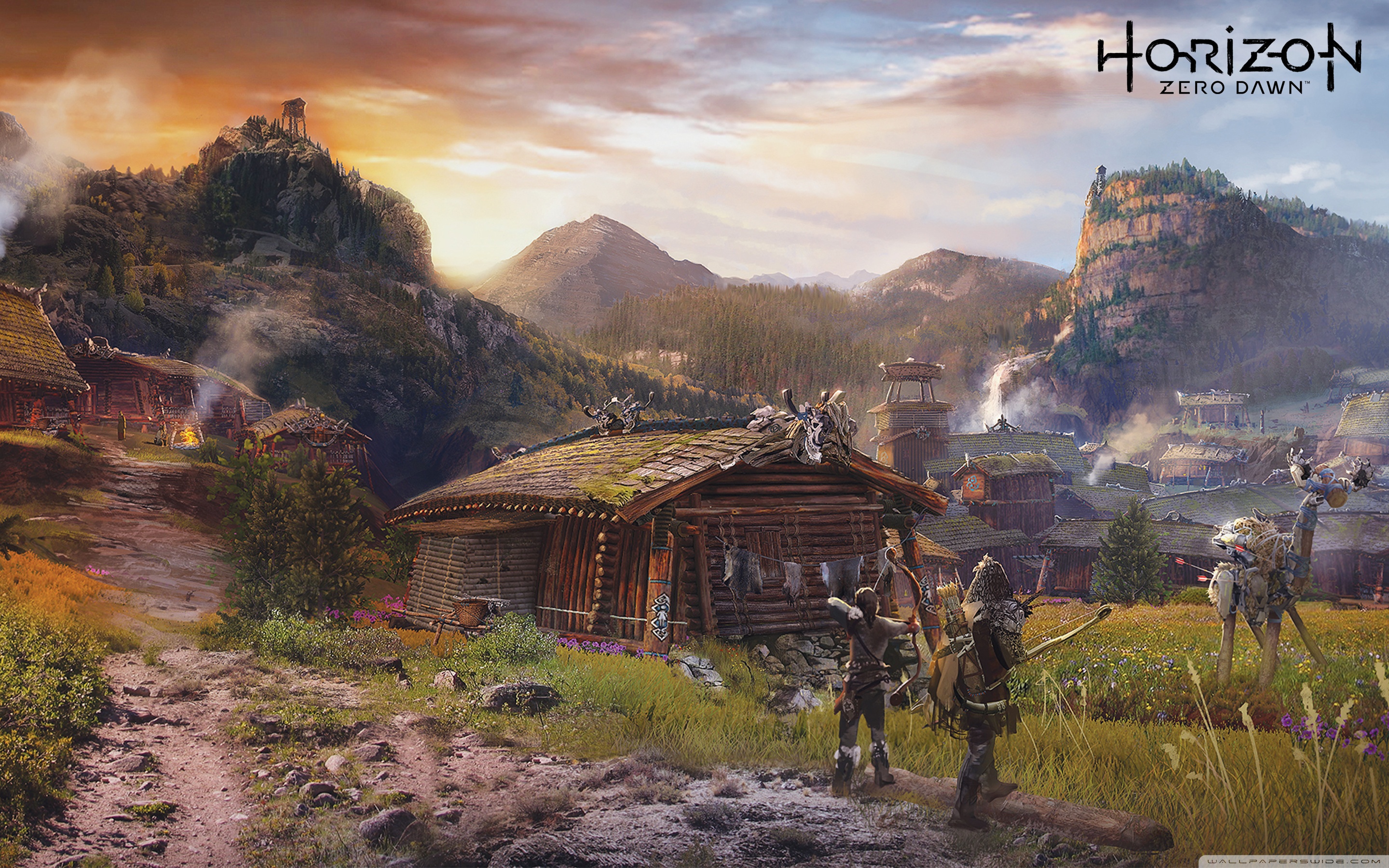 horizon zero dawn wallpaper,nature,strategy video game,natural landscape,action adventure game,painting