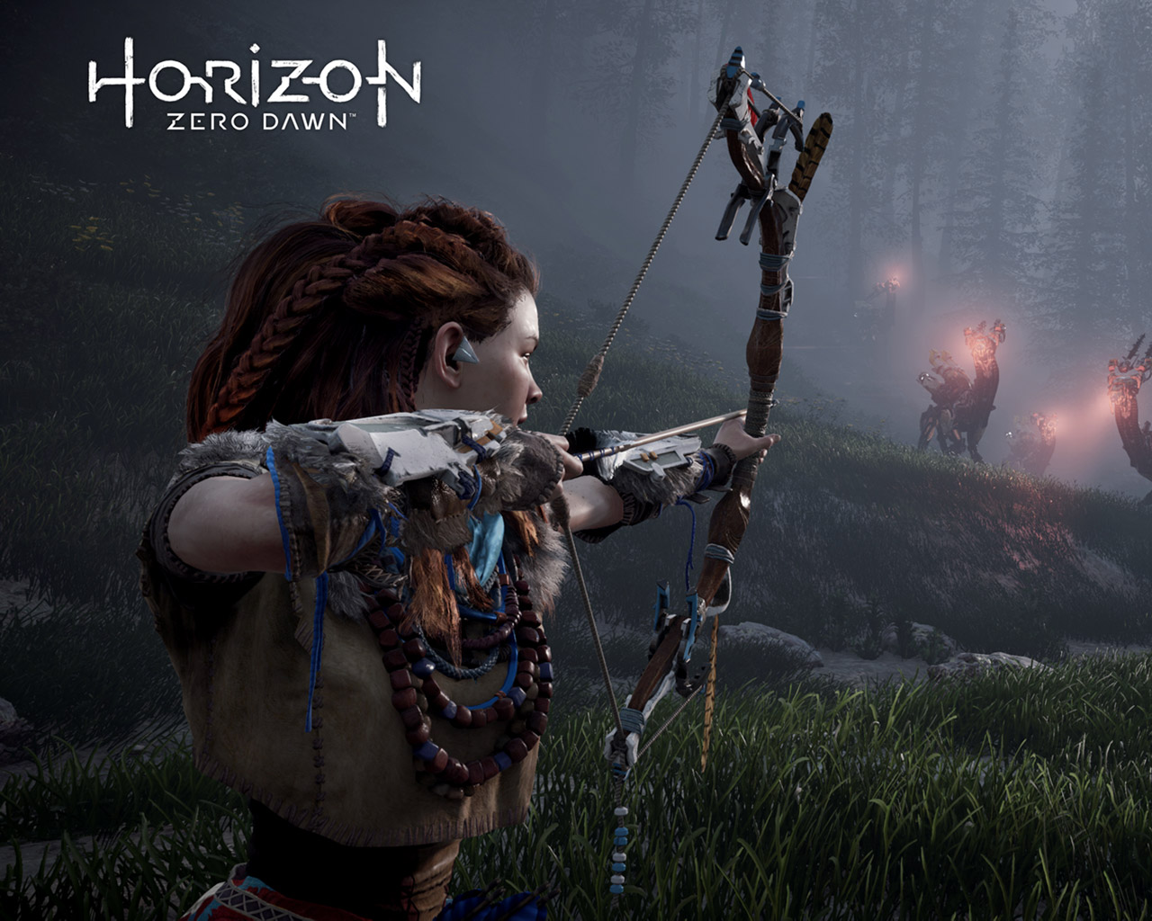 horizon zero dawn wallpaper,action adventure game,bow and arrow,compound bow,cg artwork,pc game