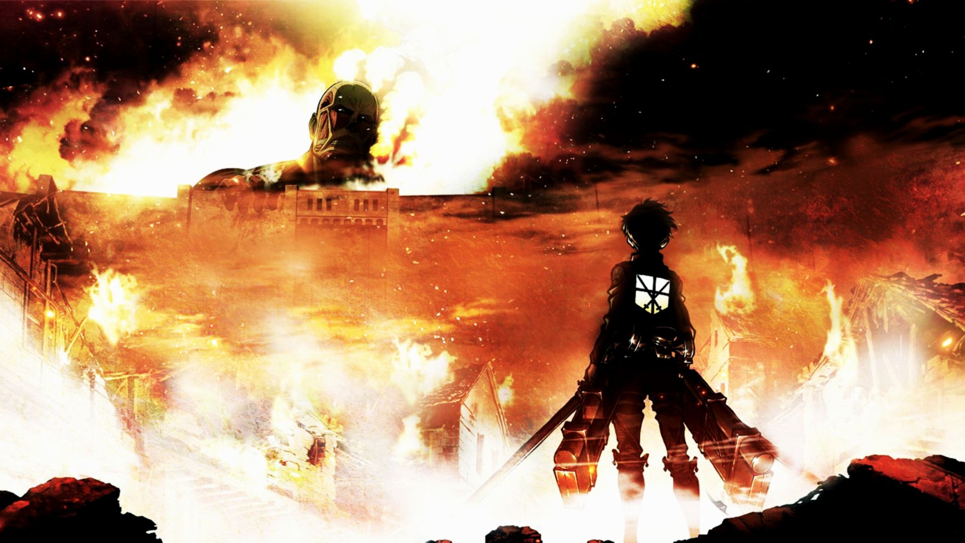 attack on titan wallpaper,explosion,event,cg artwork,pc game,action adventure game