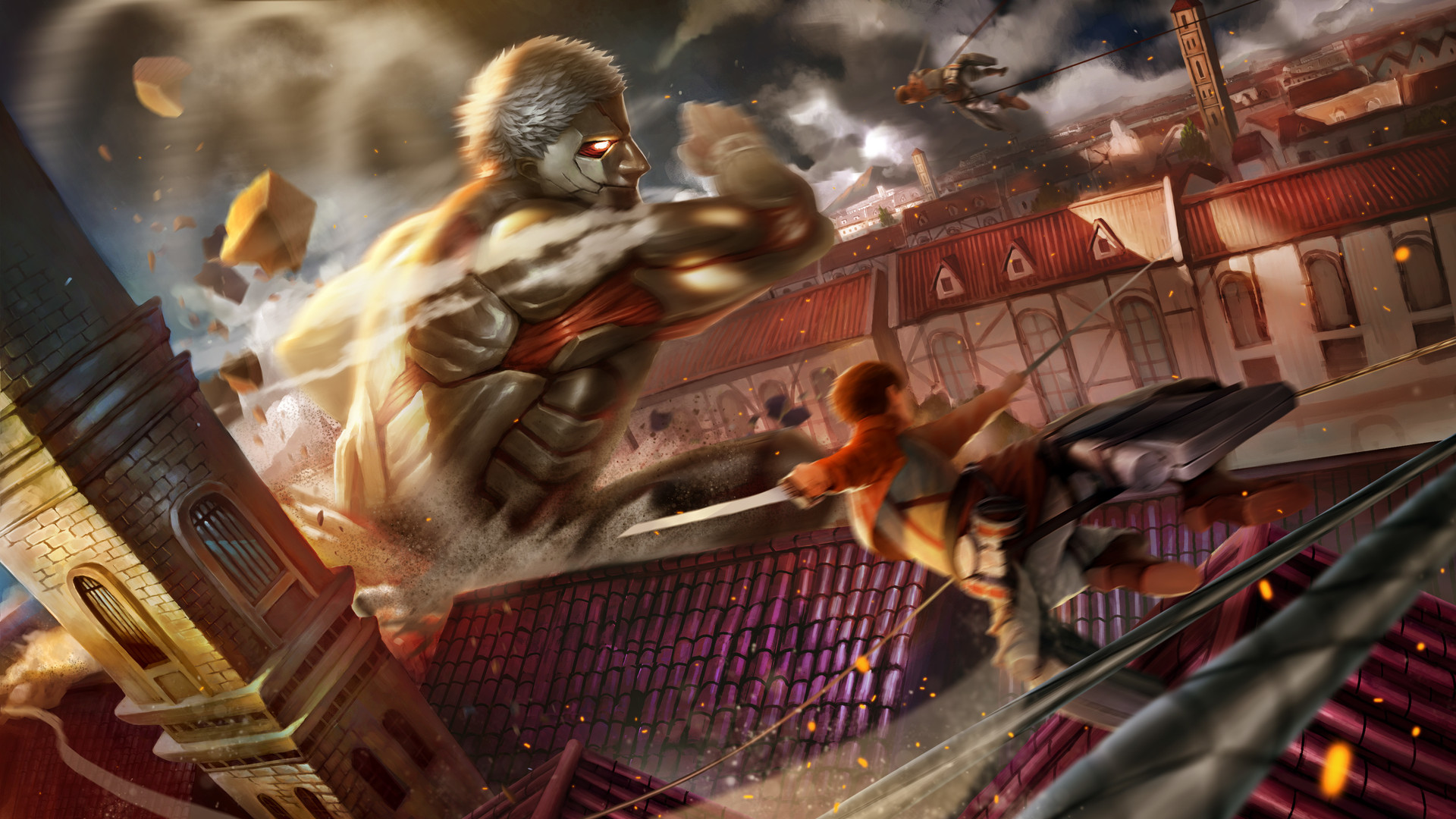 attack on titan wallpaper,action adventure game,cg artwork,adventure game,games,fictional character