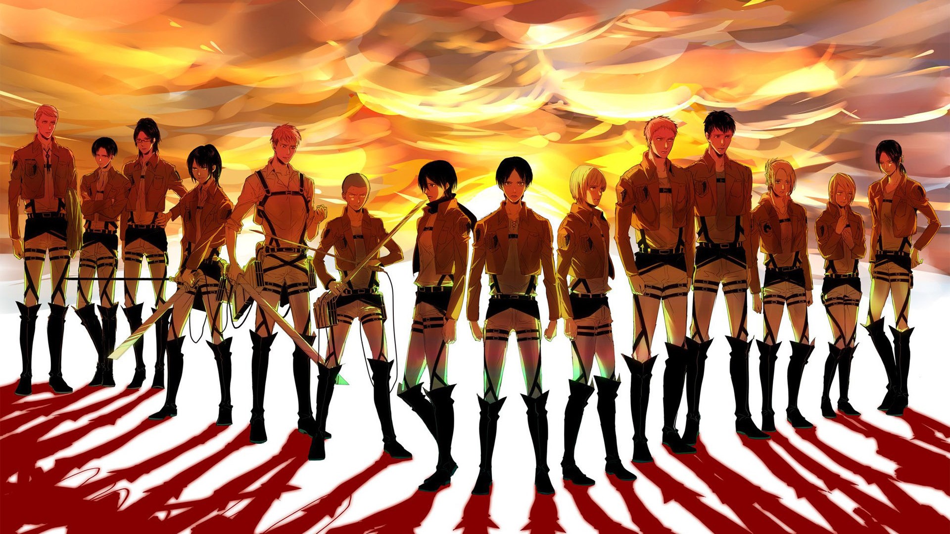 attack on titan wallpaper,team,uniform,illustration,crowd