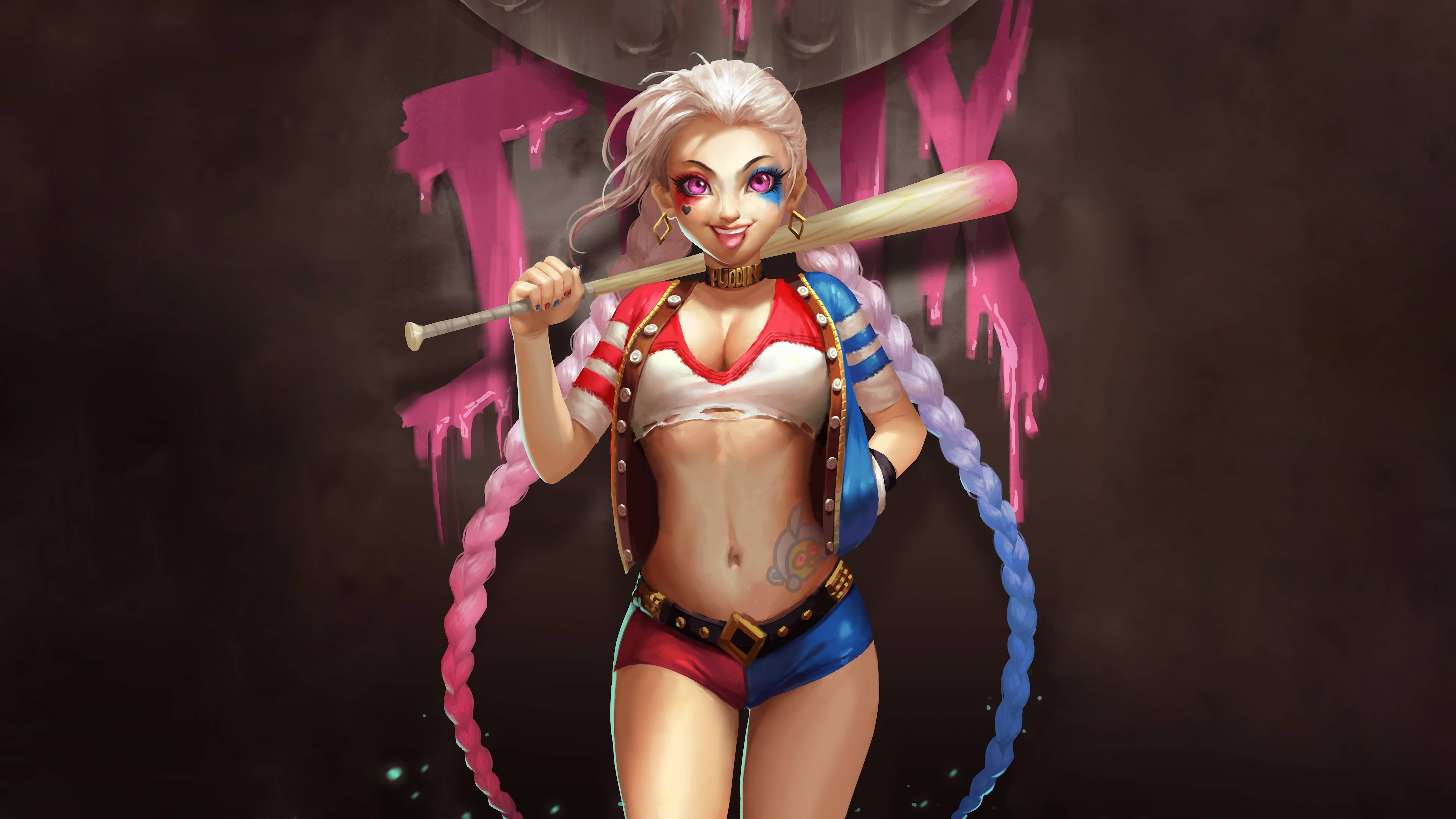 fondo de pantalla de harley quinn,cg artwork,rosado,figura de acción,personaje de ficción,juguete