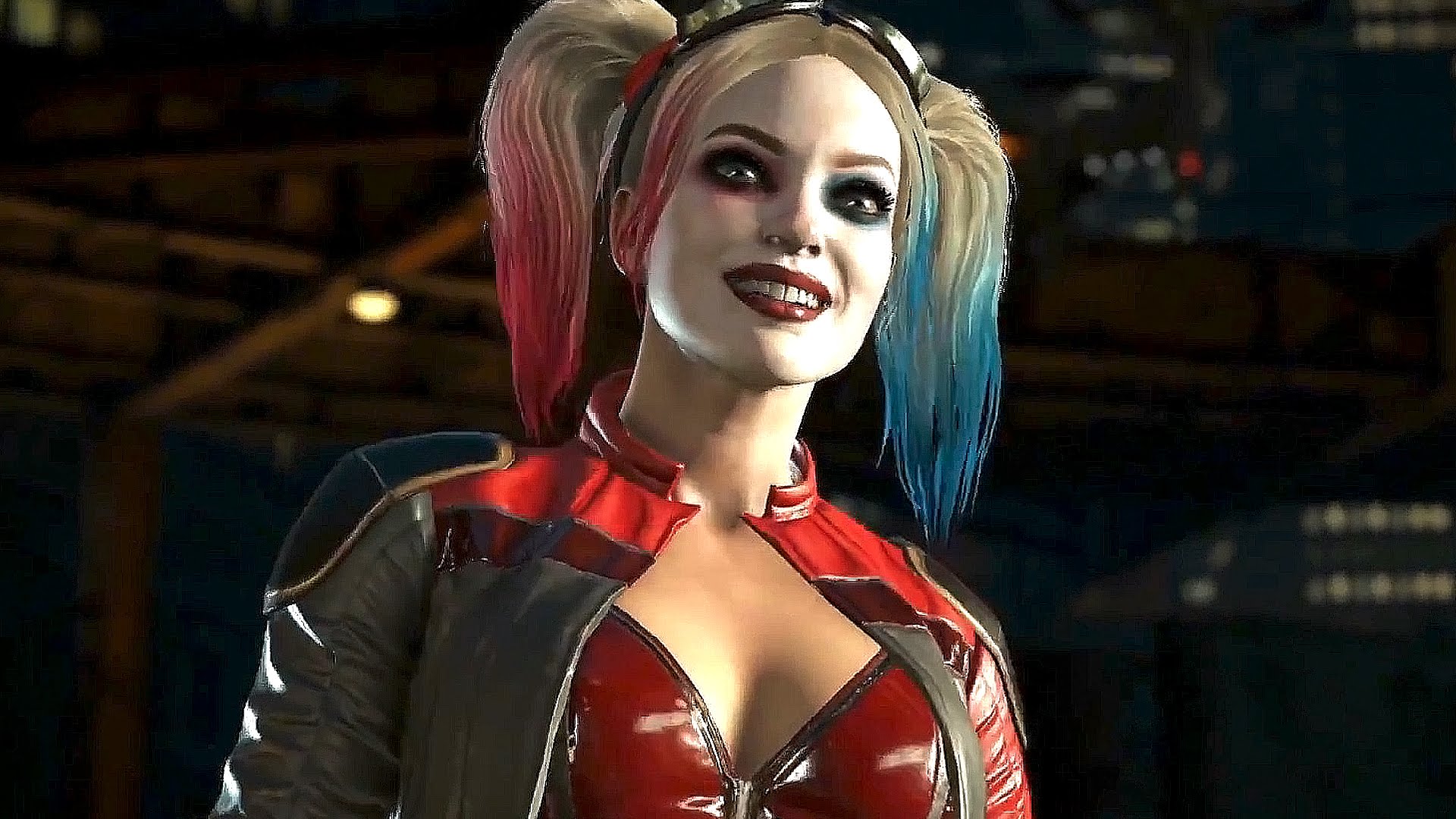 harley quinn wallpaper,latex clothing,blond,fictional character,screenshot,mouth