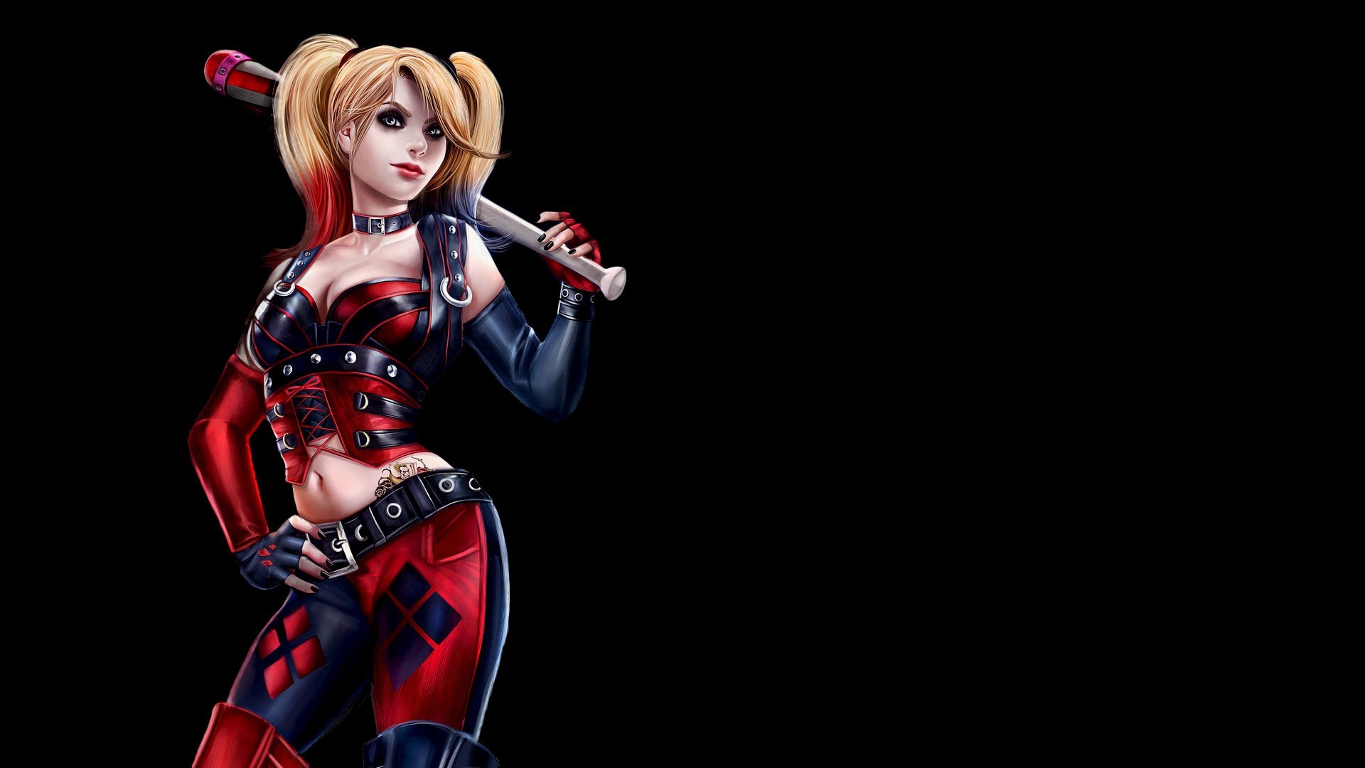 fond d'écran harley quinn,personnage fictif,harley quinn,oeuvre de cg,supervillain,vêtements en latex