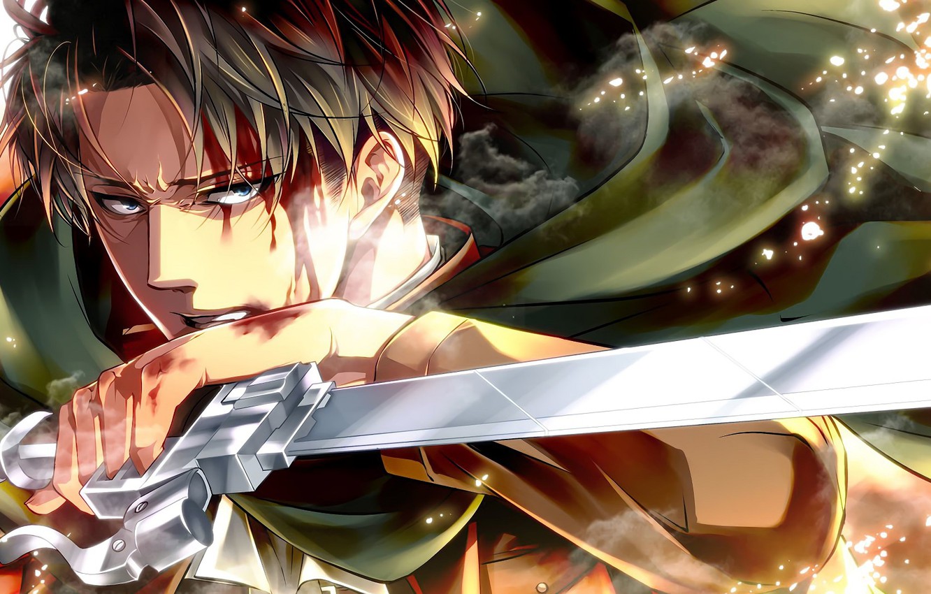 attack on titan wallpaper,cg artwork,anime,cartoon,sword,black hair