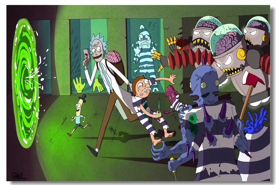 fondo de pantalla de rick and morty,dibujos animados,personaje de ficción,ficción,animación,arte
