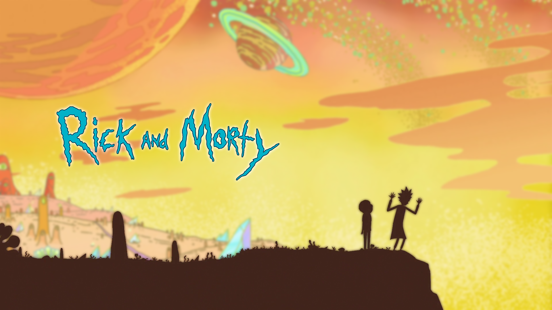 fondo de pantalla de rick and morty,texto,fuente,dibujos animados,cielo,ilustración