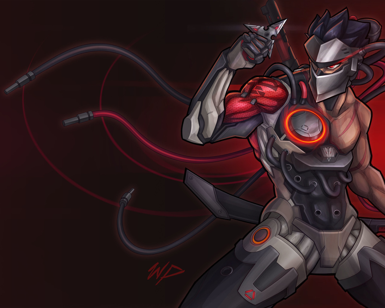 genji wallpaper,red,fictional character,illustration,demon,cg artwork