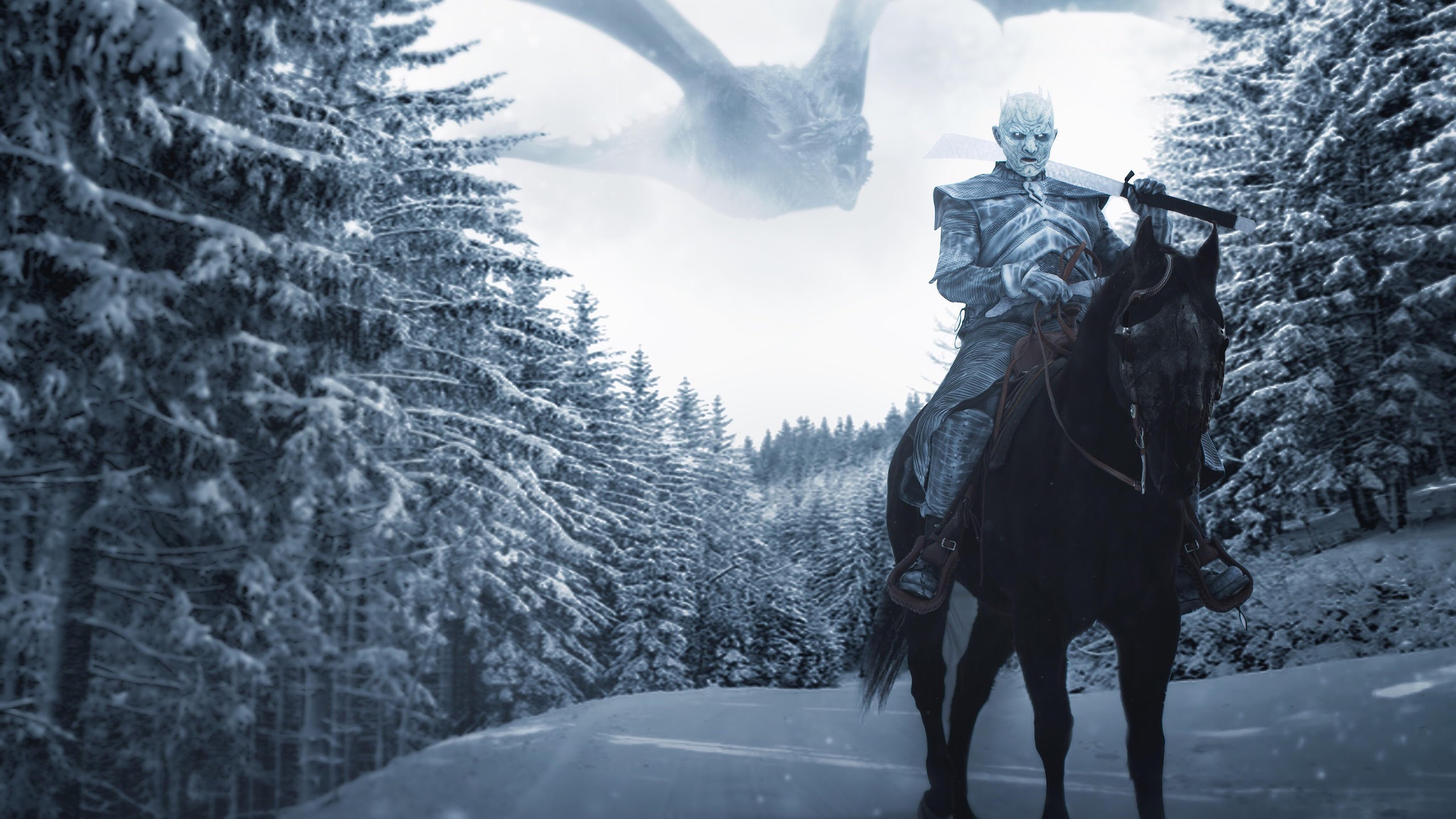 juego de tronos fondo de pantalla hd,caballo,cielo,invierno,árbol,nieve