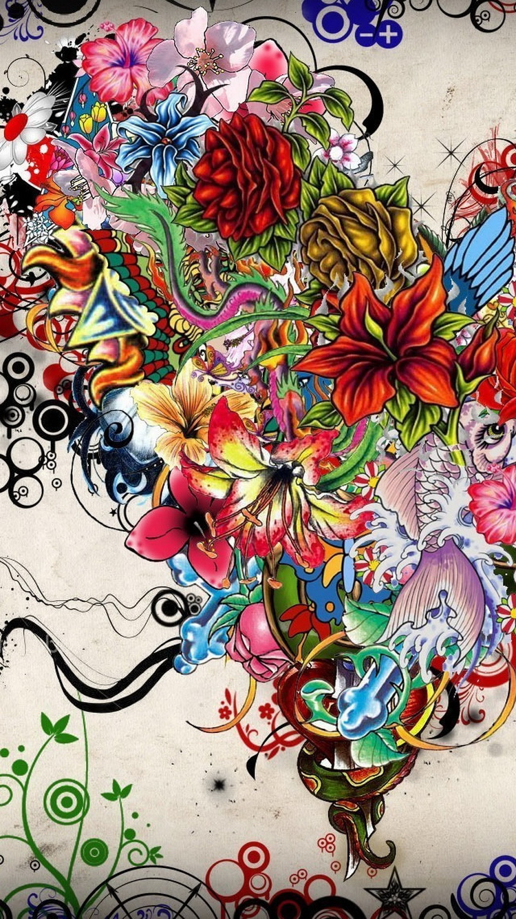 tattoo wallpaper,art,graphic design,psychedelic art,pattern,floral design