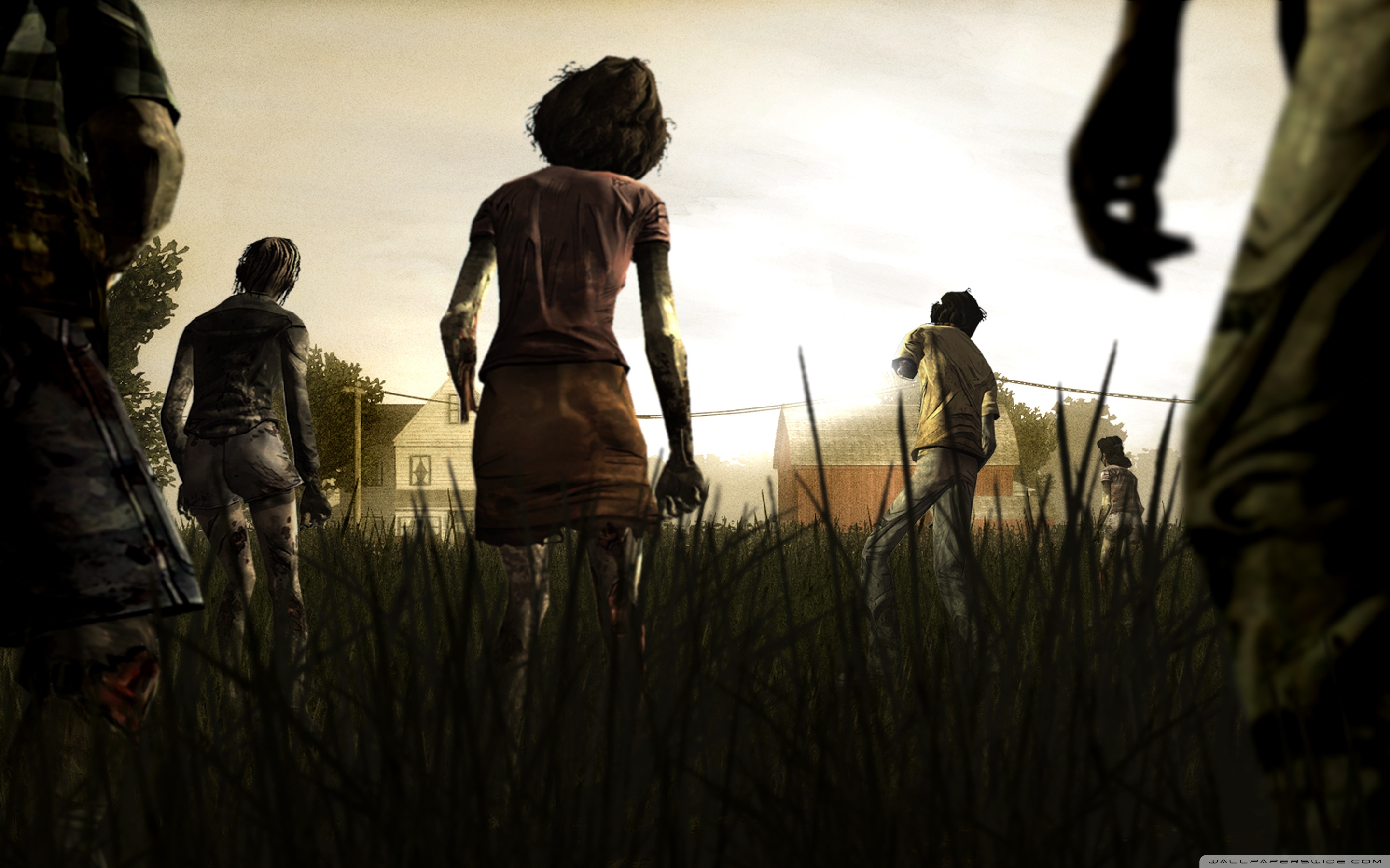 the walking dead fondo de pantalla,captura de pantalla,humano,juego de pc,césped,fotografía