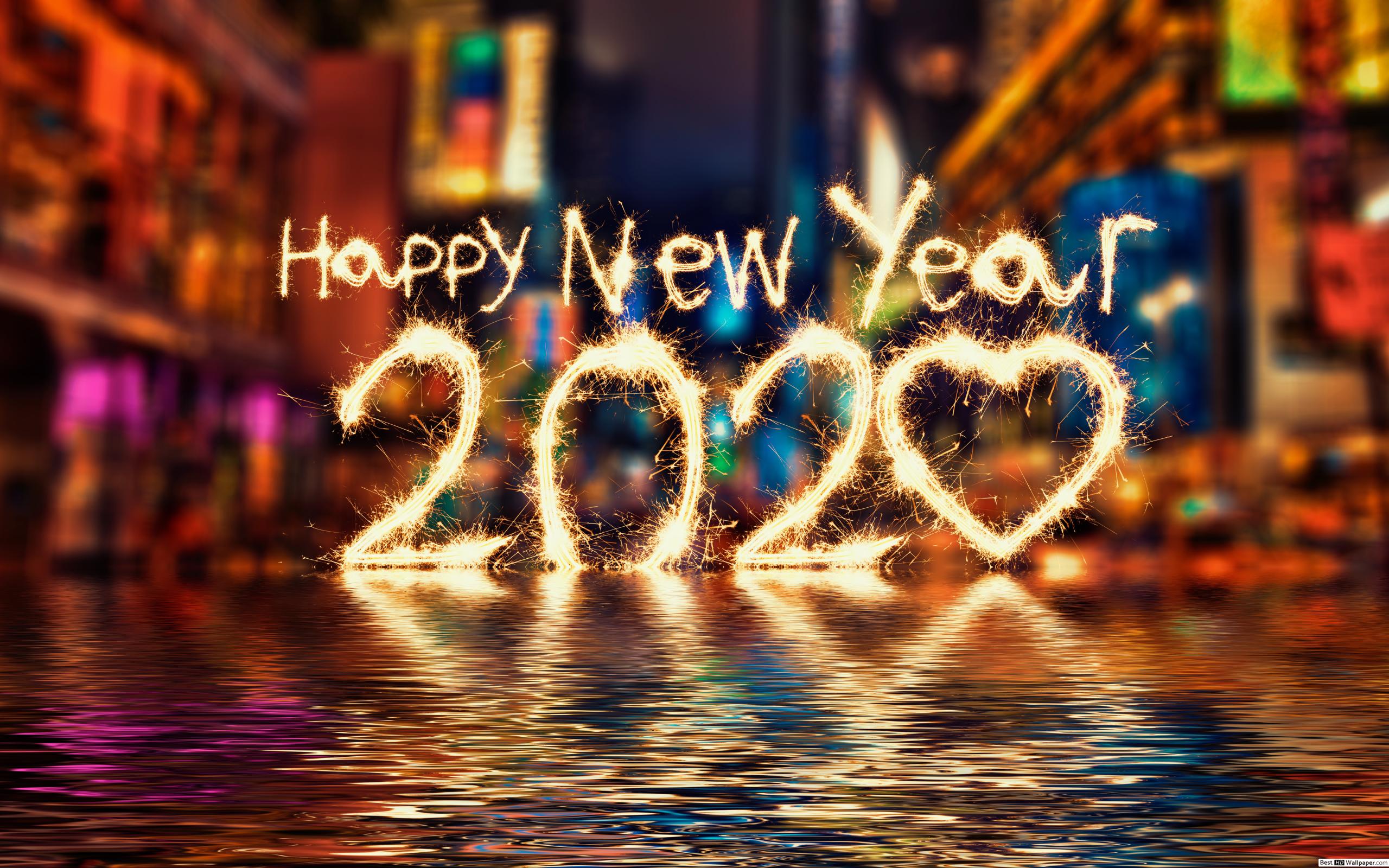 happy new year wallpaper,reflection,text,light,font,water
