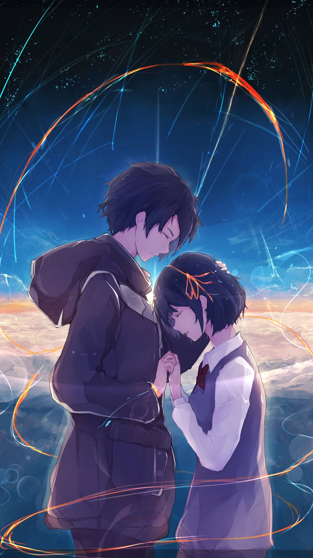 your name wallpaper,anime,romance,cartoon,interaction,sky