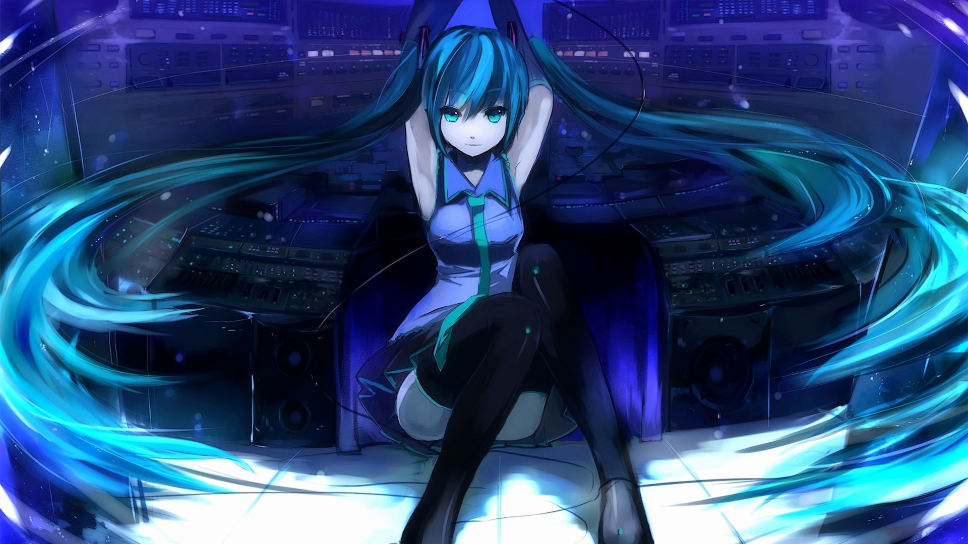 fond d'écran hatsune miku,anime,oeuvre de cg,cheveux noirs,animation,personnage fictif