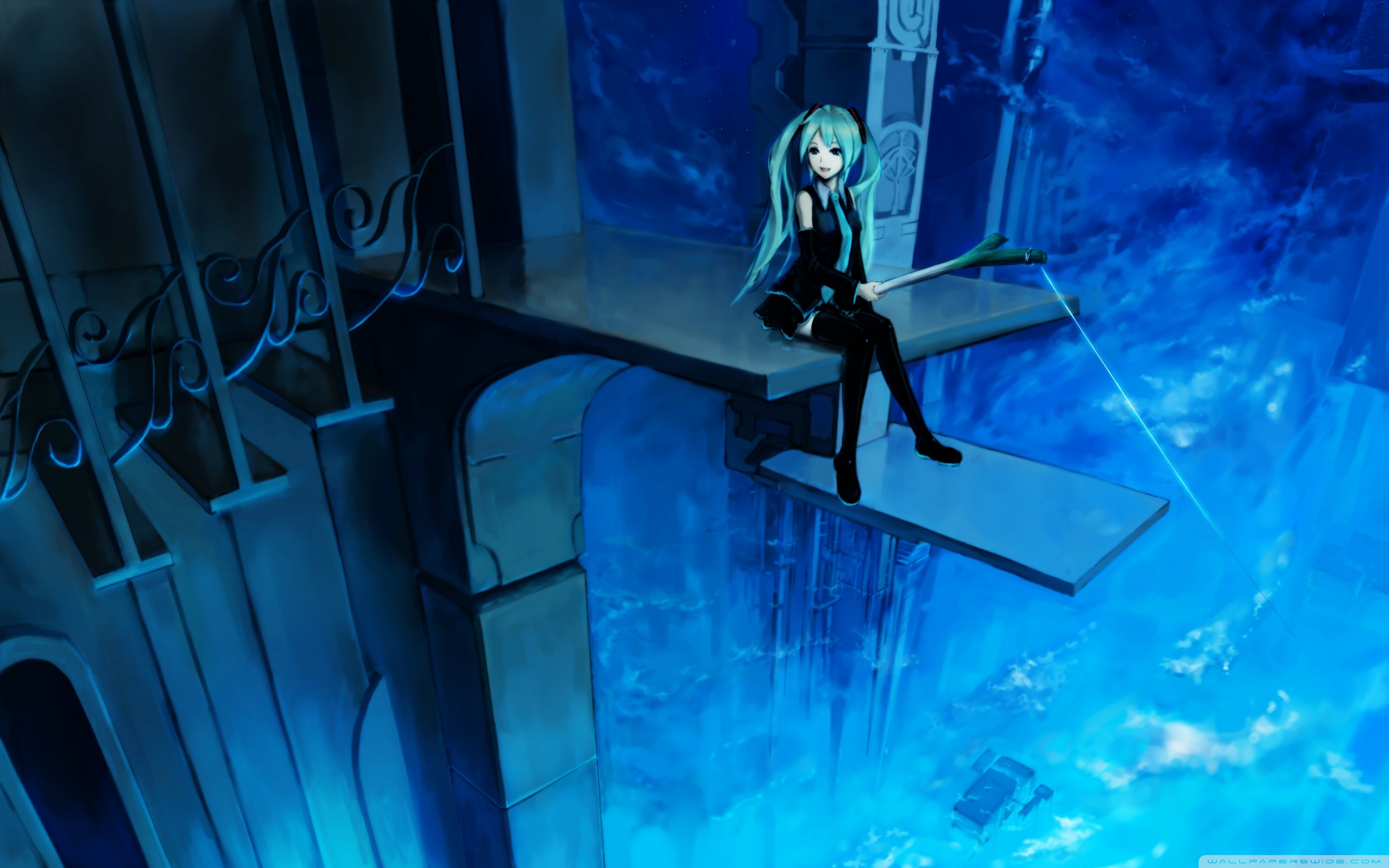 fond d'écran hatsune miku,bleu,illustration,espace,bleu électrique,oeuvre de cg